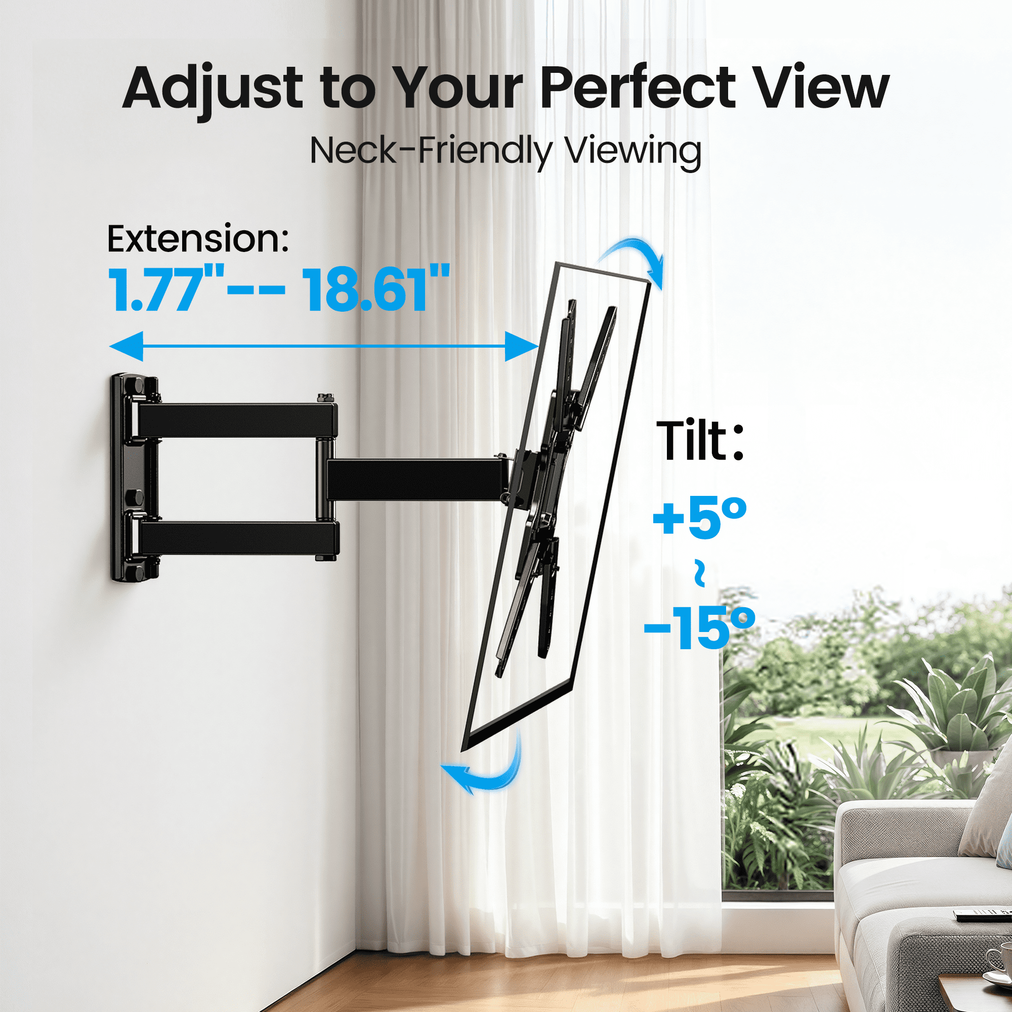 MountFTV Full Motion TV Wall Mount Bracket for 26-65 inch TVs (Articulating, Tilt, Swivel, 77 lb Capacity) x08tj