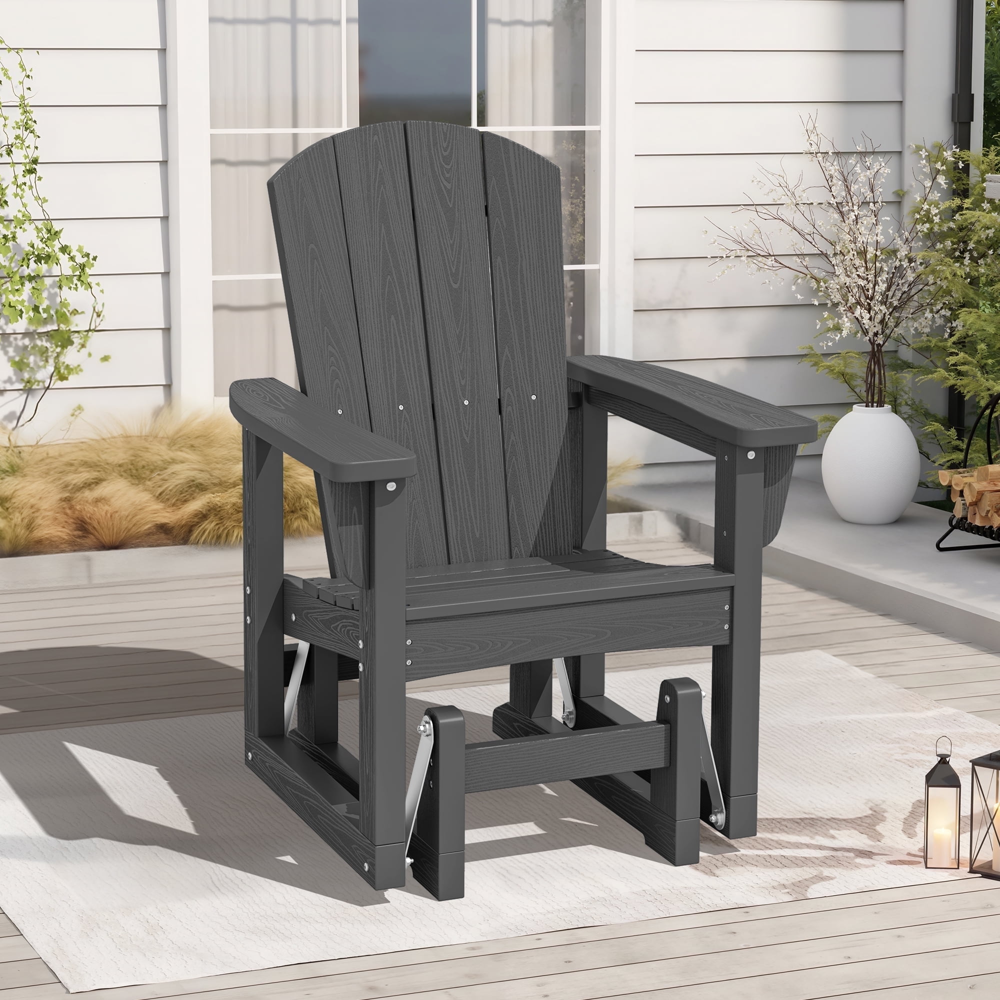 SERWALL Outdoor Glider Chair, All-Weather HDPE Patio Rocker with Ergonomic Design (Gray, 29.1 in W x 25.6 in D x 40.2 in H) 9lx8t