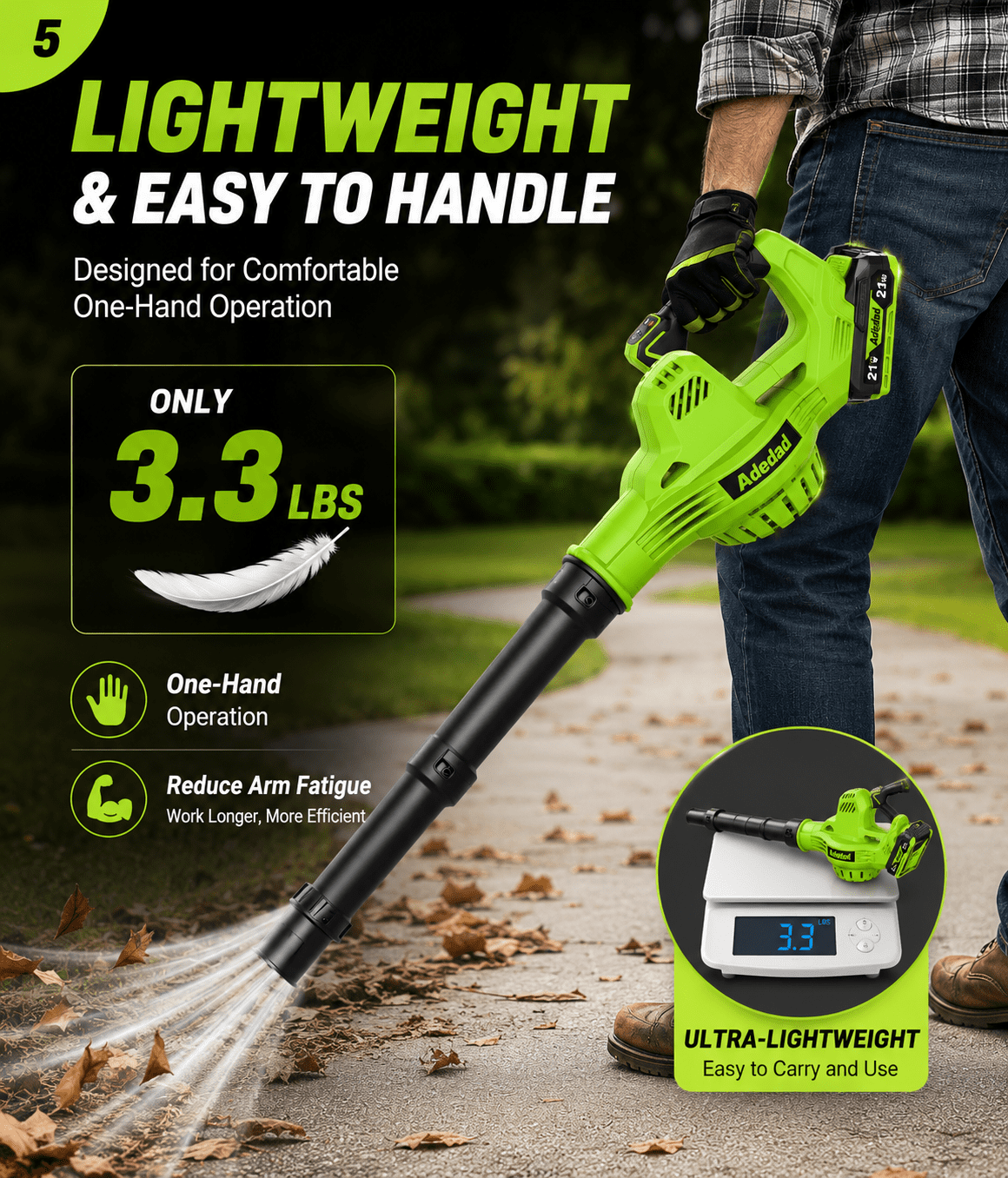 Adedad Cordless Leaf Blower 4-in-1 Nozzle Design with 2x 21V Batteries and Charger (21V, 2-Pack) kiea2