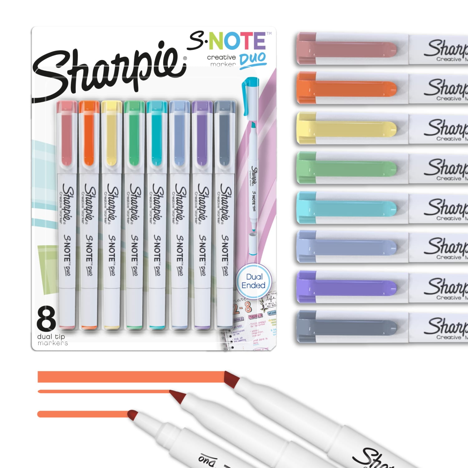 Sharpie S-Note Duo Dual-Ended Creative Markers, Versatile Highlighter and Art Marker Set (Assorted Colors, 8 Count) 9h82h
