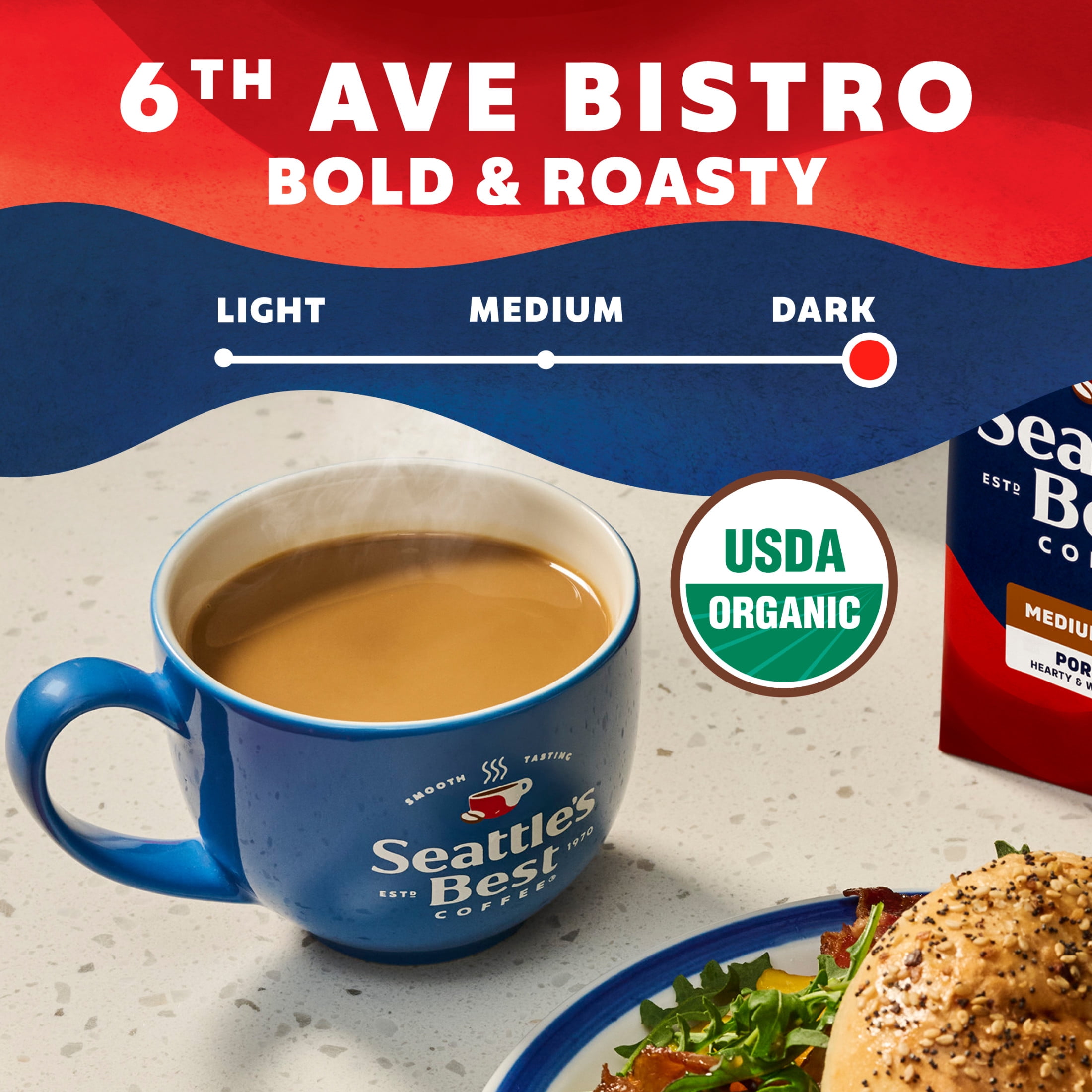 Seattle's Best Coffee 6th Ave Bistro Dark Roast Organic Ground Coffee (10 oz) 1ilcx