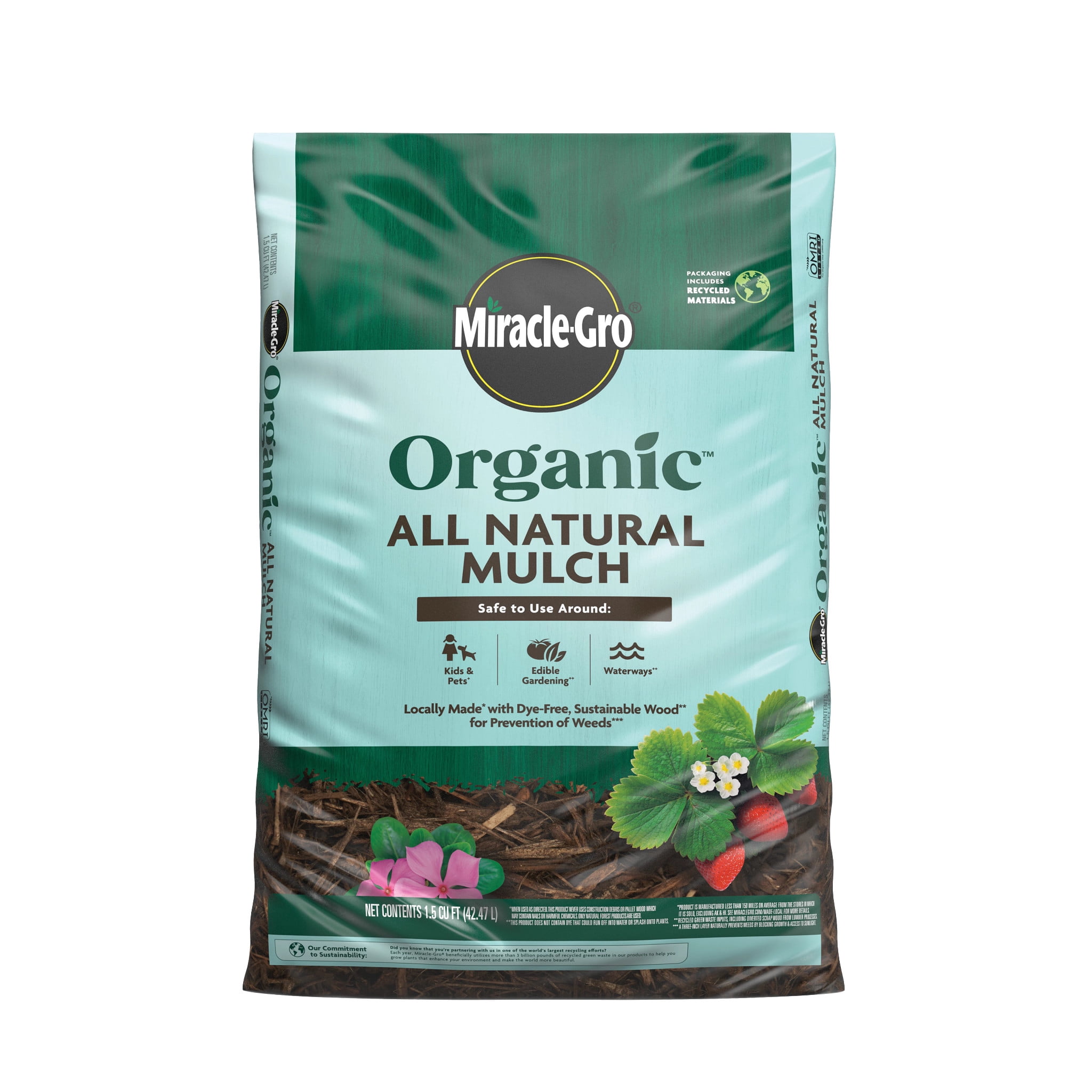 Miracle-Gro Organic All Natural Mulch for Gardening and Landscaping (Brown, 1.5 cu. ft.) 5f1uc