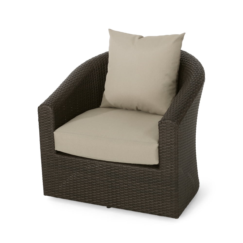 Generic Outdoor Swivel Wicker Chair with Aluminum Frame (Brown, 1-Pack) cpjz3
