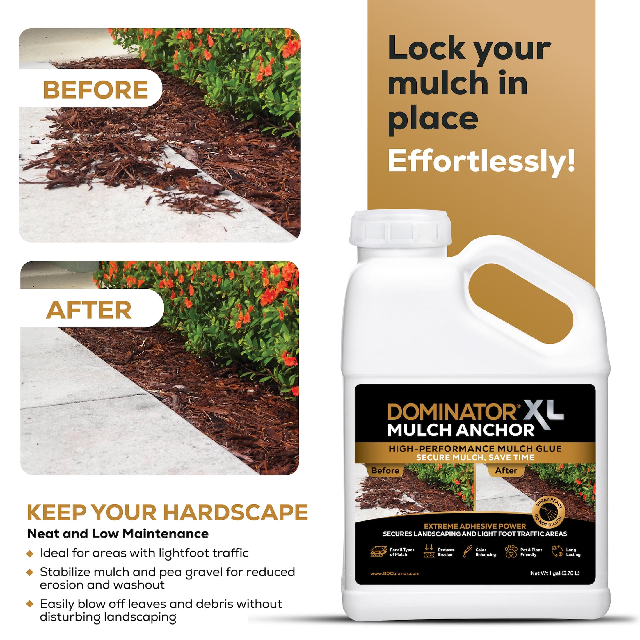 DOMINATOR XL Mulch Anchor and Pea Gravel Stabilizer, Landscape Rock Glue, Weather-Resistant, Fast-Dry (Clear, 128 fl oz) vsuq3