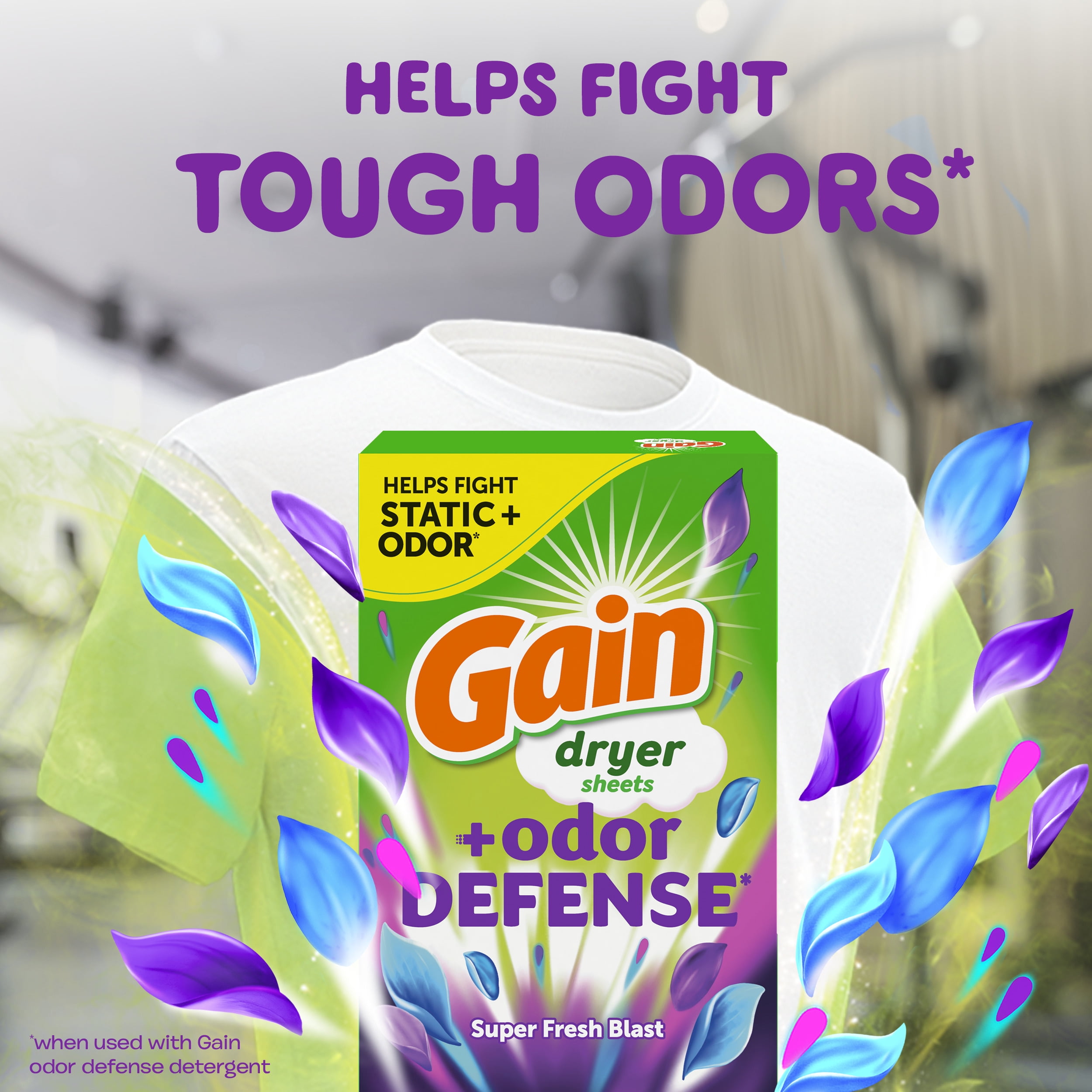 Gain Fabric Softener Dryer Sheets, Odor Defense, Super Fresh Blast Scent (180 Count) 757ax