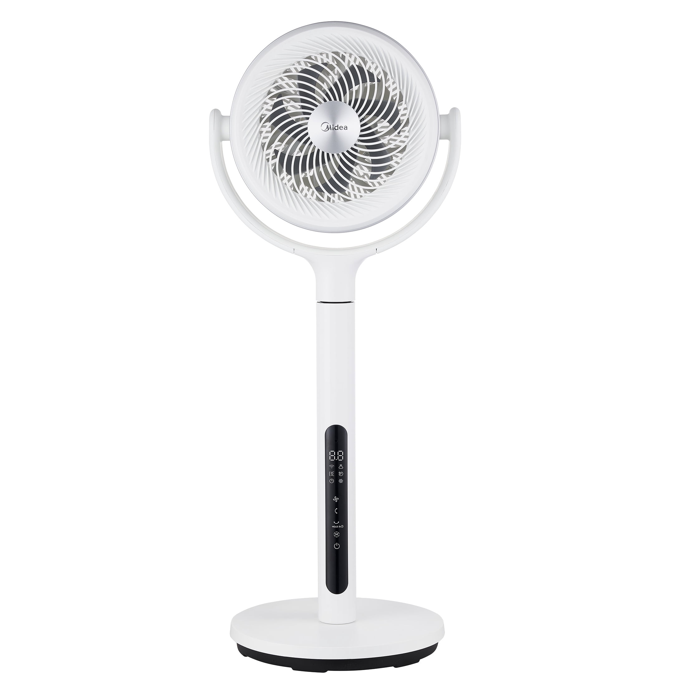 Midea Smart Pedestal Fan with Remote, 12-Speed Adjustable Height Oscillating Cooling Fan (White, 33.9-44.1 in) to45o