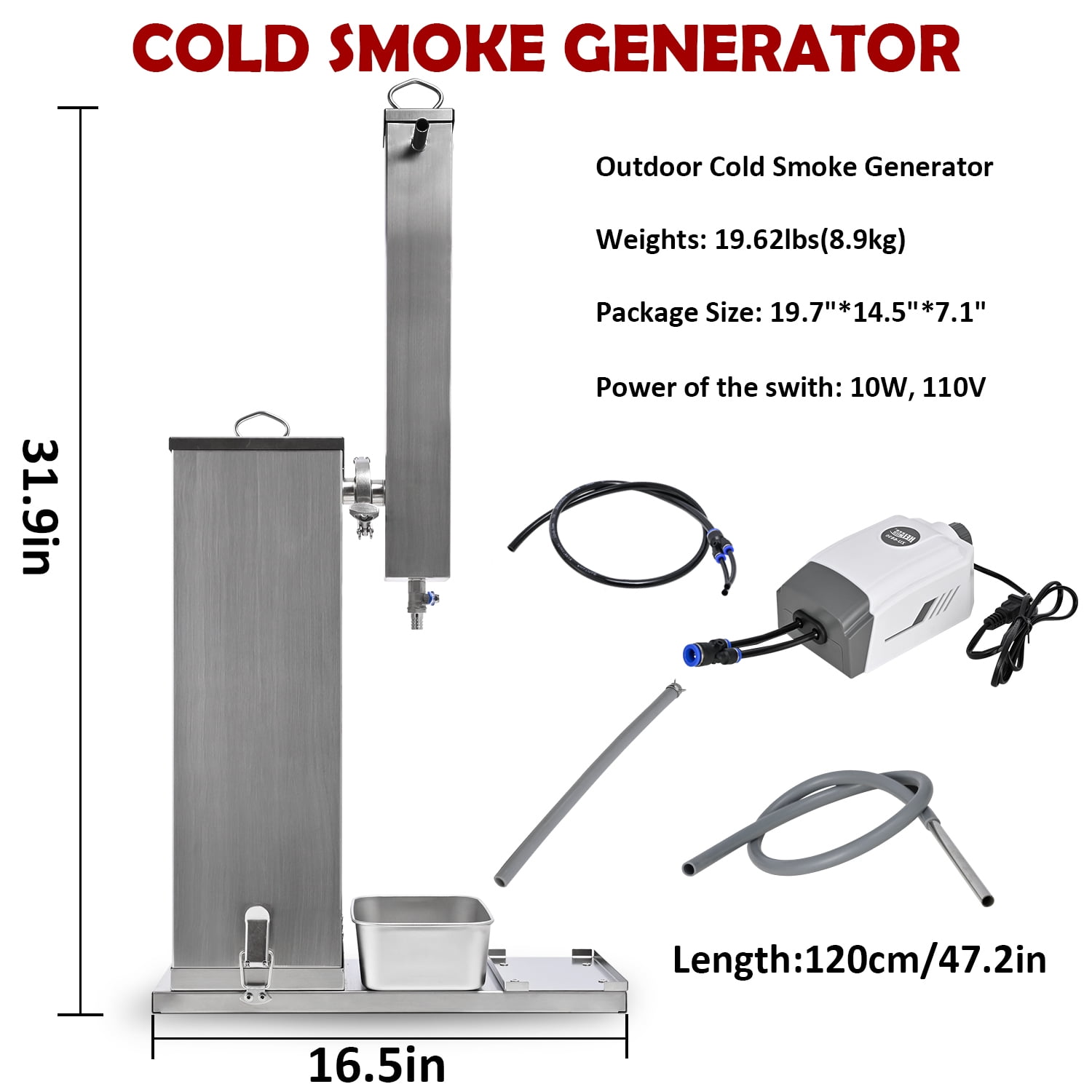 Supllueer Electric Cold Smoke Generator for BBQ Grilling and Smoking (Silver, 10 Liter Capacity) hlx36