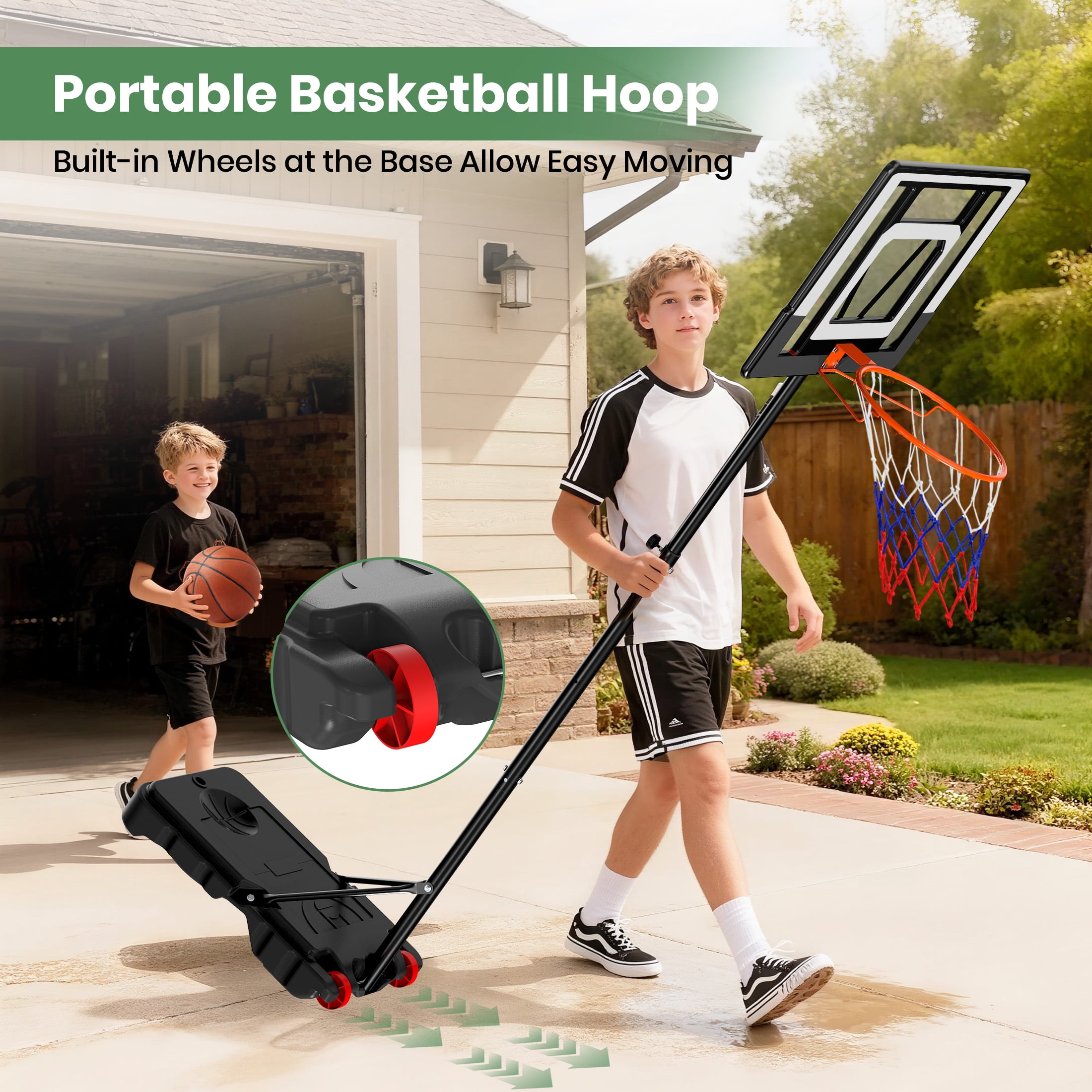 GVDV 33 in Portable Basketball Hoop, Height Adjustable Goal System for Kids and Teens (Black, 3.8-7 ft) 3dwj5