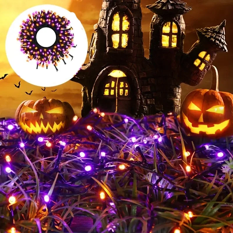 Purely Elizabeth 120 LED Halloween Solar String Lights Outdoor Garden Party Decor (Orange and Purple, 40 ft) g3ag3