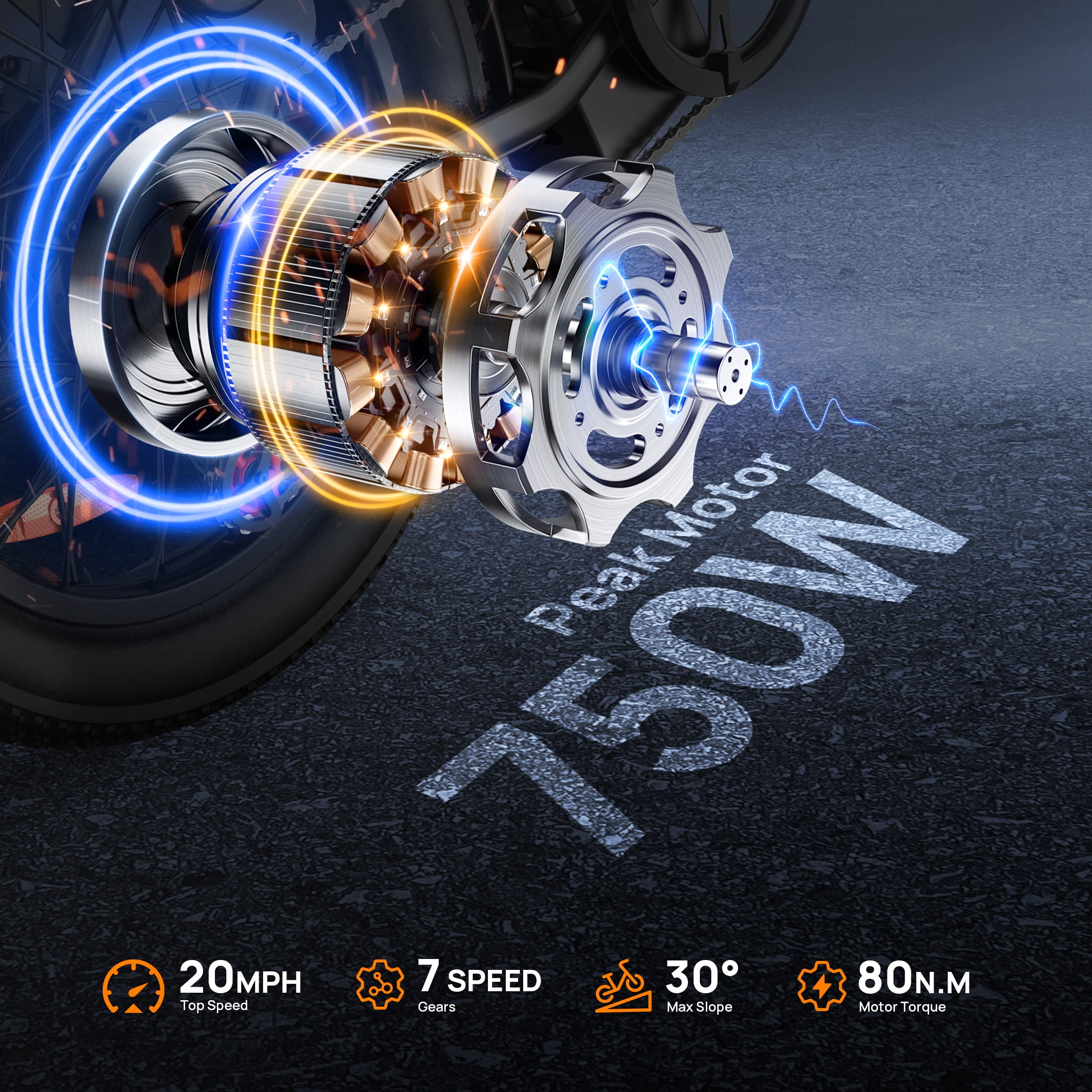 UrLife 3.0 Fat Tire Electric Bike, 750W Motor, 48V 13AH Battery, 7-Speed Commuter E-Bike (Black, 20 in) jru3m
