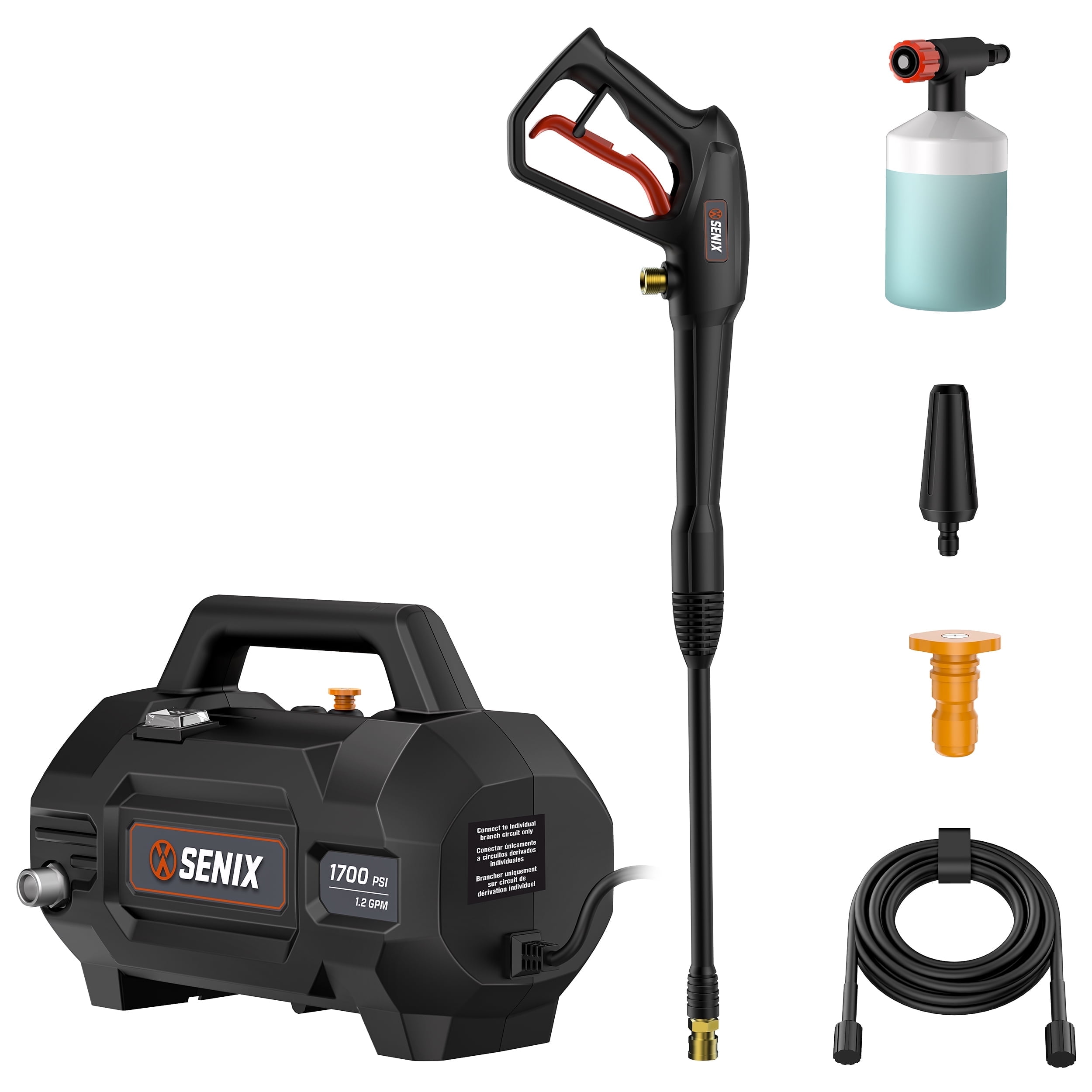 Senix Electric Pressure Washer with Foam Cannon and Turbo Nozzle (2100 PSI, 1.63 GPM) xt5ey