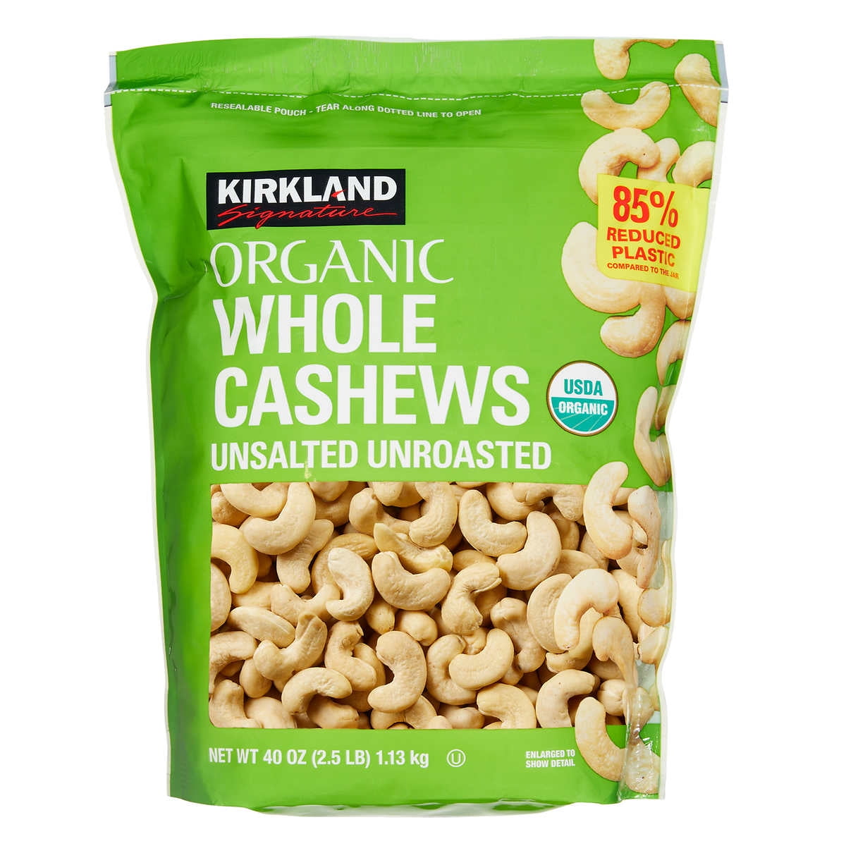 Kirkland Signature Organic Whole Cashews, Unsalted and Unroasted Premium Nuts (40 oz) 8xu9y
