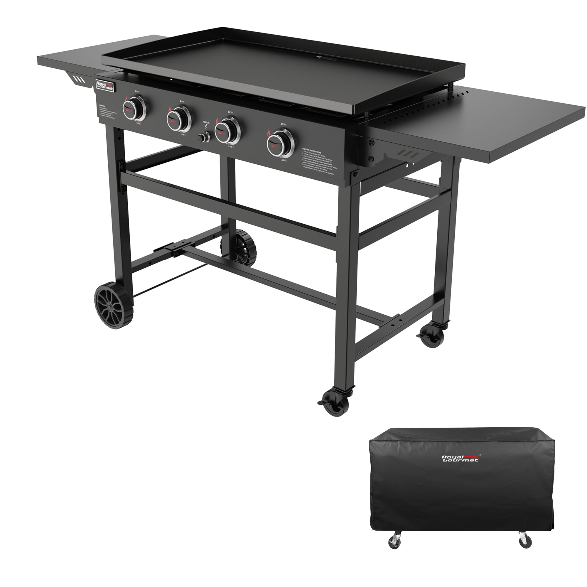 Royal Gourmet 4-Burner Propane Gas Griddle Grill, Heavy-Duty Outdoor Cooking Station with Cover (Silver, 36 in) m0scs