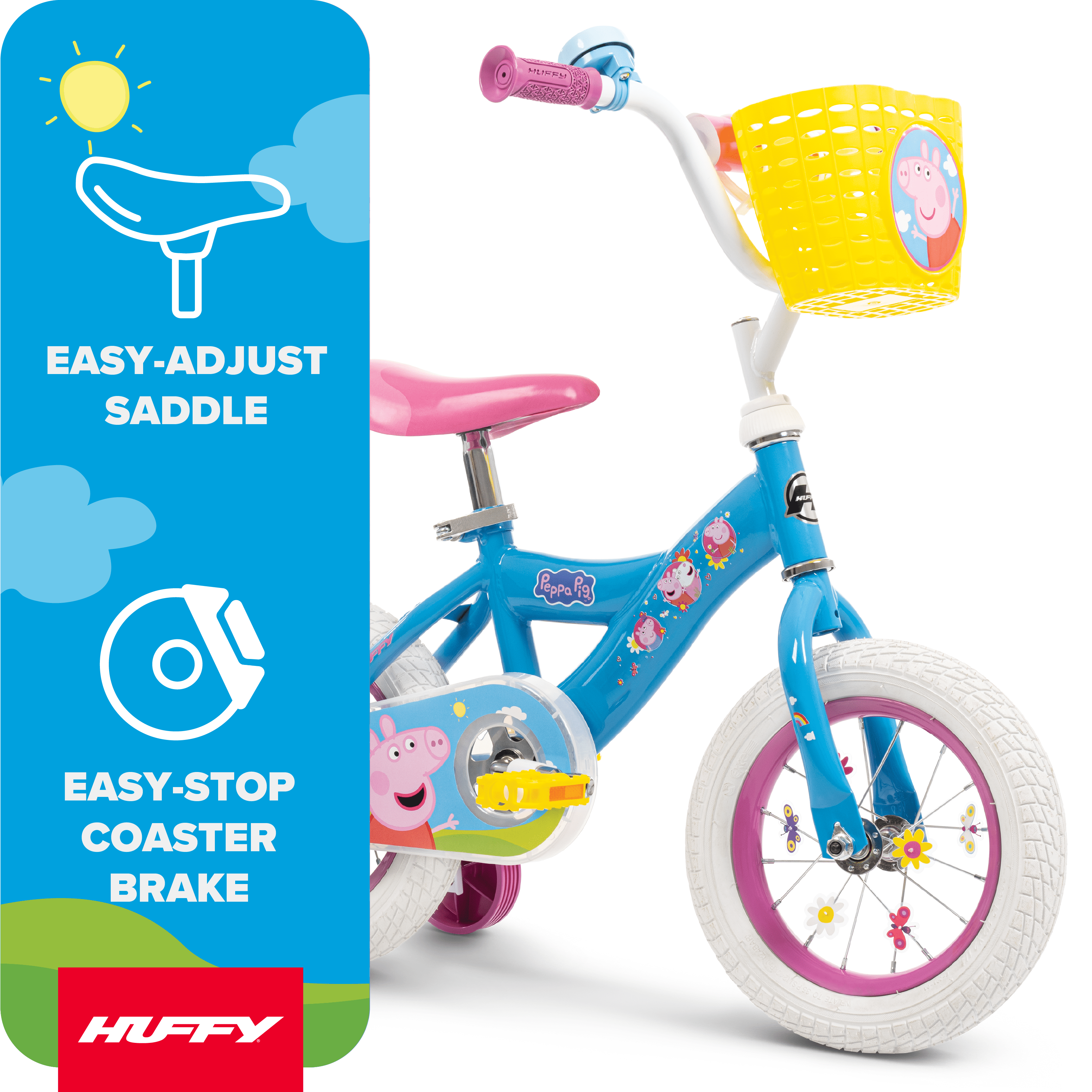 Huffy Peppa Pig Kids Bike with Training Wheels and Basket (Blue, 12 in) b0bp0