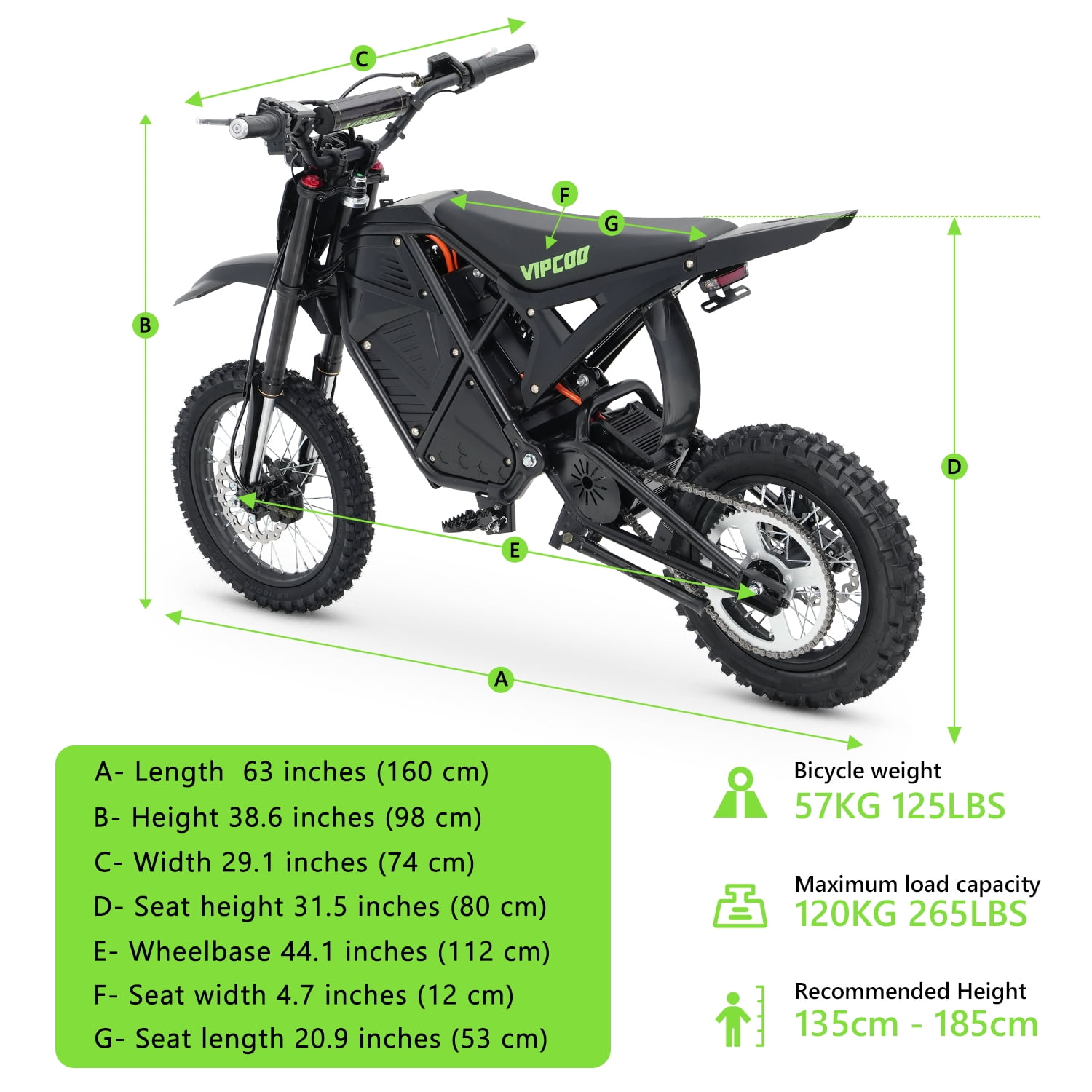 VIPCOO Electric Mountain Bike, High-Speed Off-Road E-Bike with Fat Tires, 330 lb Load Capacity (Black, 63 in) ob9hb
