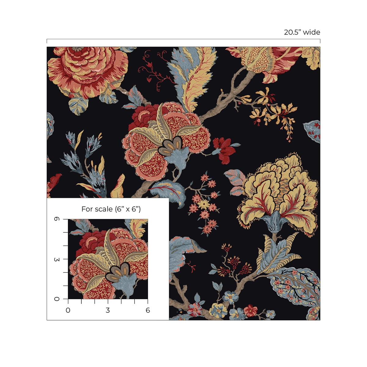 NextWall Kianna Jacobean Peel and Stick Wallpaper (Ebony, 20.5 in. W x 18 ft. L) r9heq