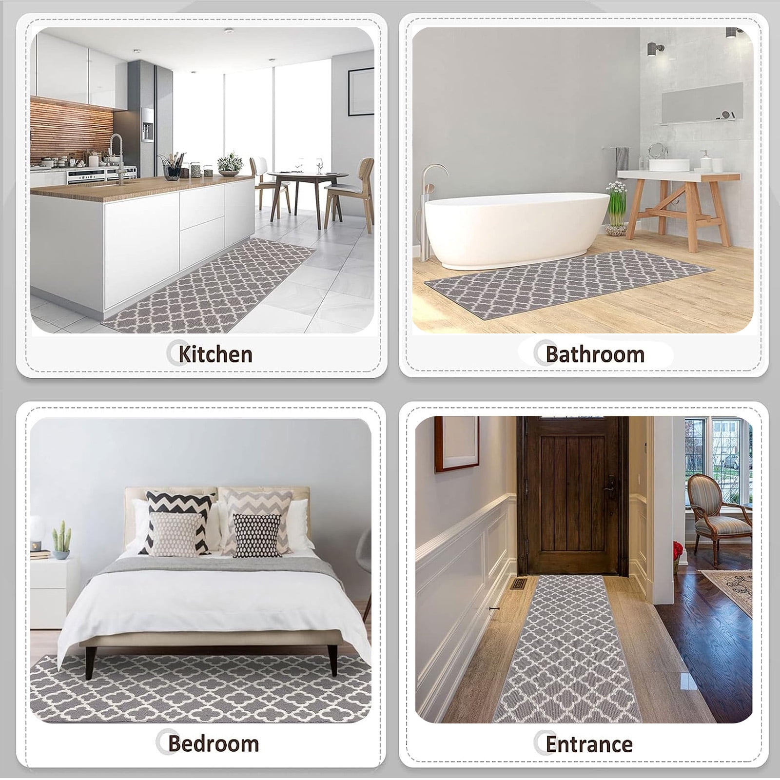 Yamaziot Non-Slip Hallway Runner Rug, Washable Heavy-Duty Kitchen Floor Mat, Moroccan Tile Pattern (Gray, 20 in x 59 in) ql8fq