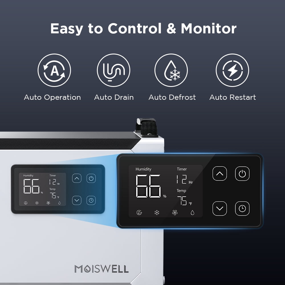 Moiswell 70 Pints Commercial Dehumidifier with Built-in Pump for Crawlspace (Black, 1000 Sq. Ft.) 3l0fp