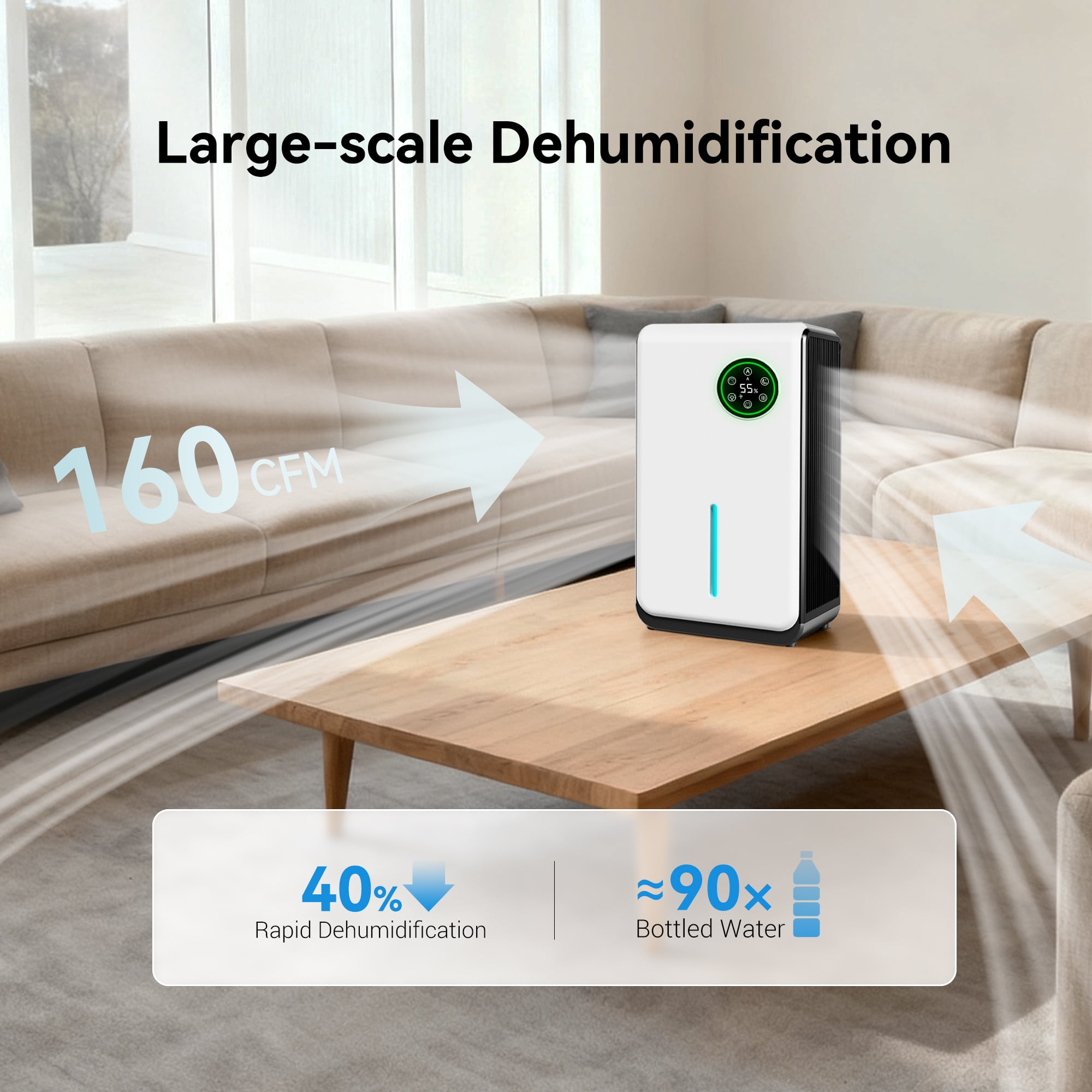 HUMSURE Dehumidifier for Home with Auto Shut Off and 7-Color LED Light (White, 120 oz) 5661w