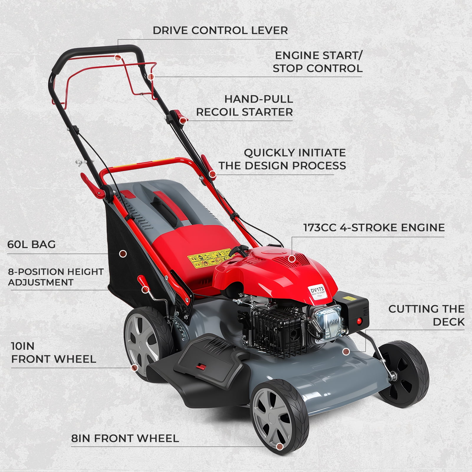Wussanun 173cc Self-Propelled Gas Lawn Mower, 20-in Cutting Deck with Grass Collection Bag (20-in) x6z6a