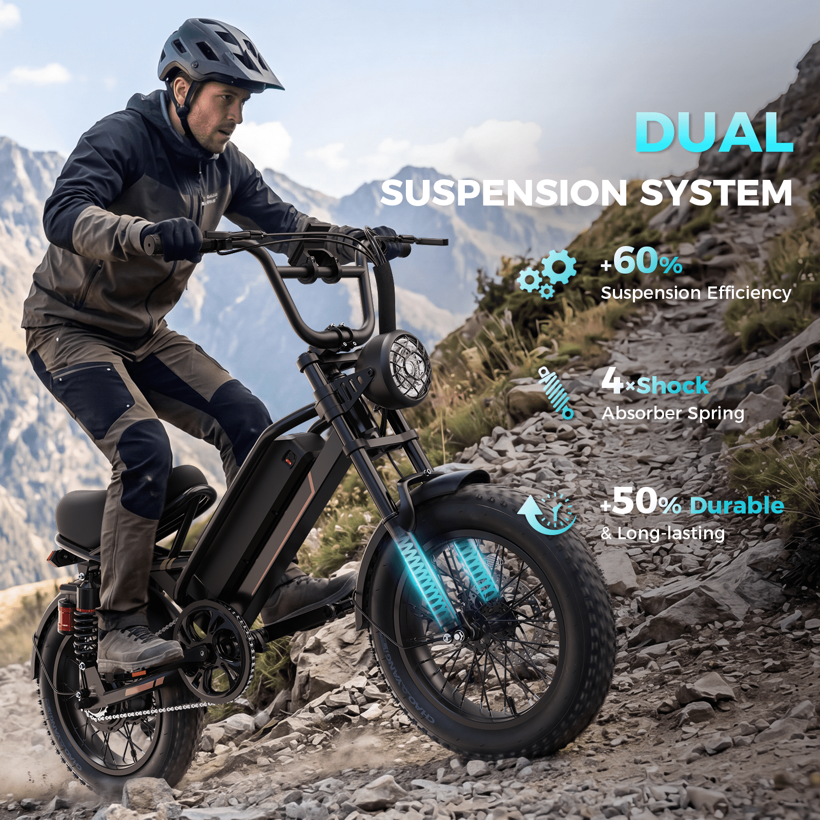 YareYi Electric Mountain Bike, 2000W Peak Motor Fat Tire E-Bike, Dual Suspension, UL2849 Certified (Black, 16 in) w2vkx
