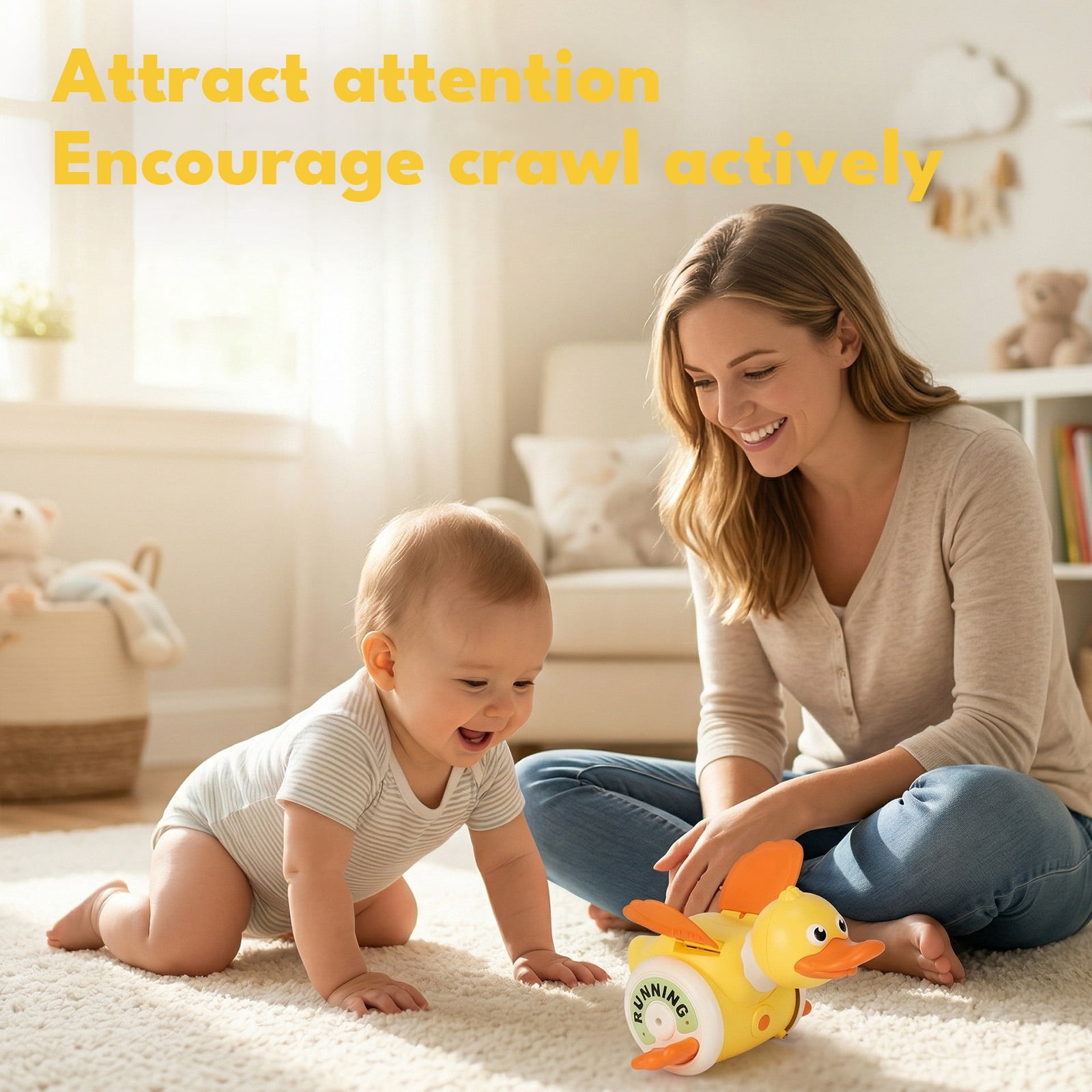 Lvelia Crawling Duck Baby Toy, Interactive Musical Sensory Development Toy for Tummy Time (Yellow, 1 Pack) 6ofyu
