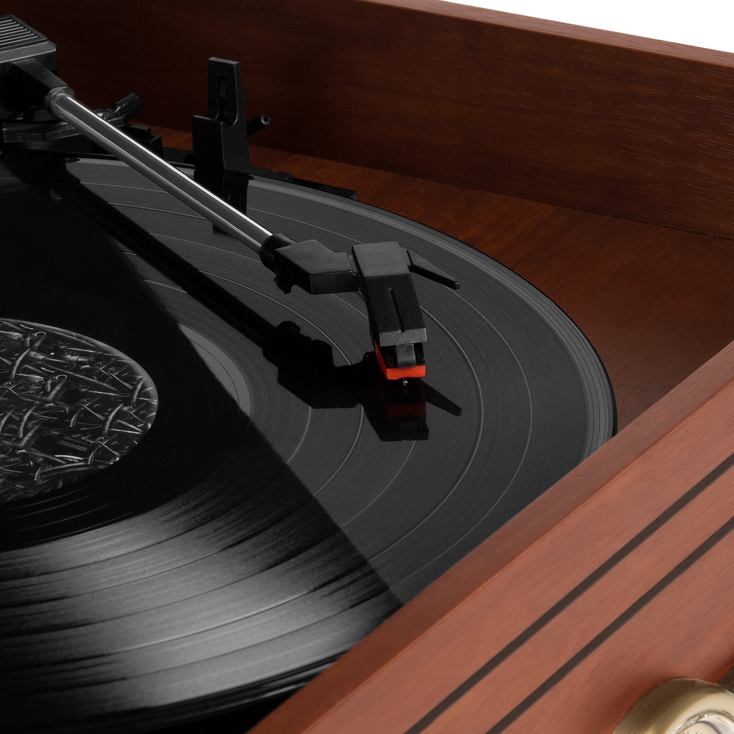 Victrola Lawrence 4-in-1 Bluetooth Record Player with FM Radio and Wireless Streaming (Espresso, 1 Unit) nrrxu