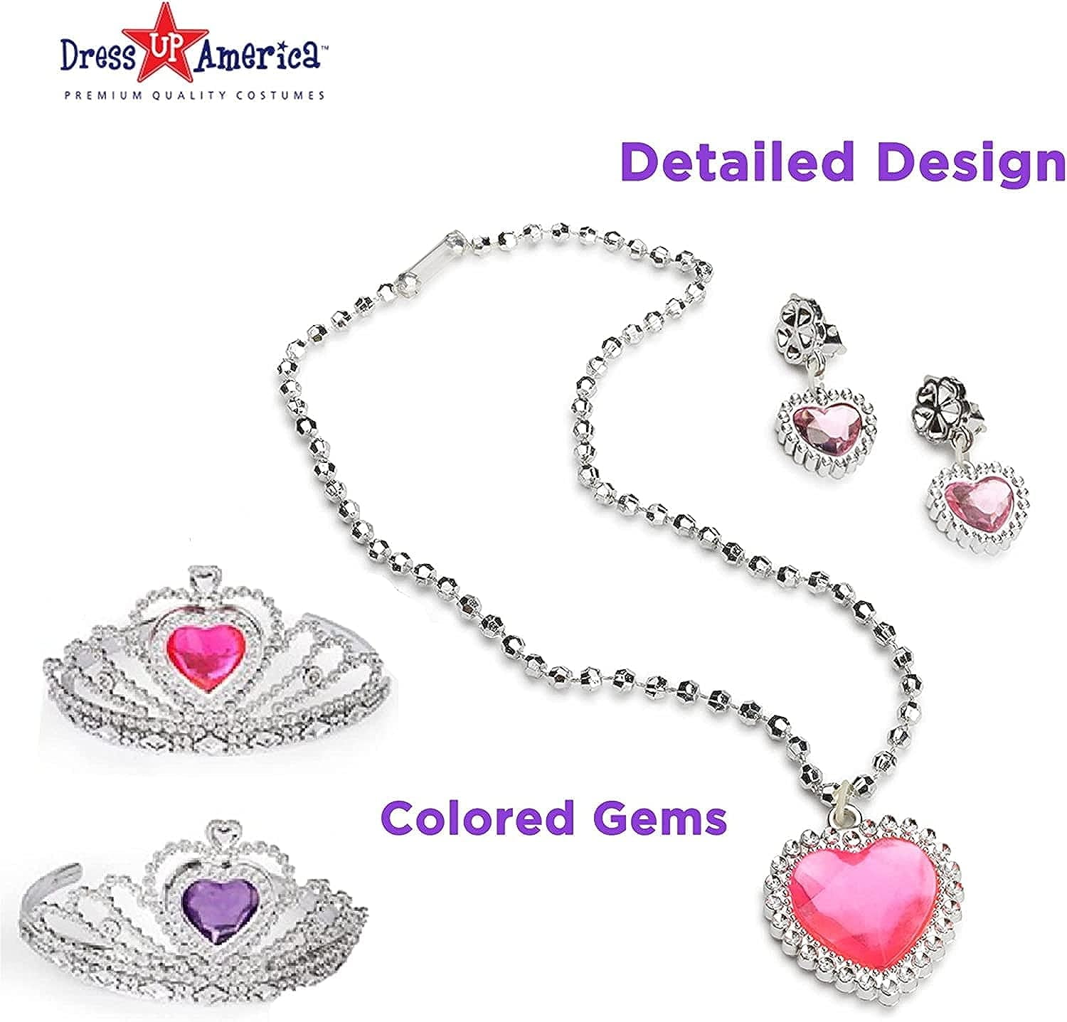 Dress Up America Princess Dress Up Set for Girls, Includes Play Shoes, Tiaras, and Jewelry (One Size) 4wco0