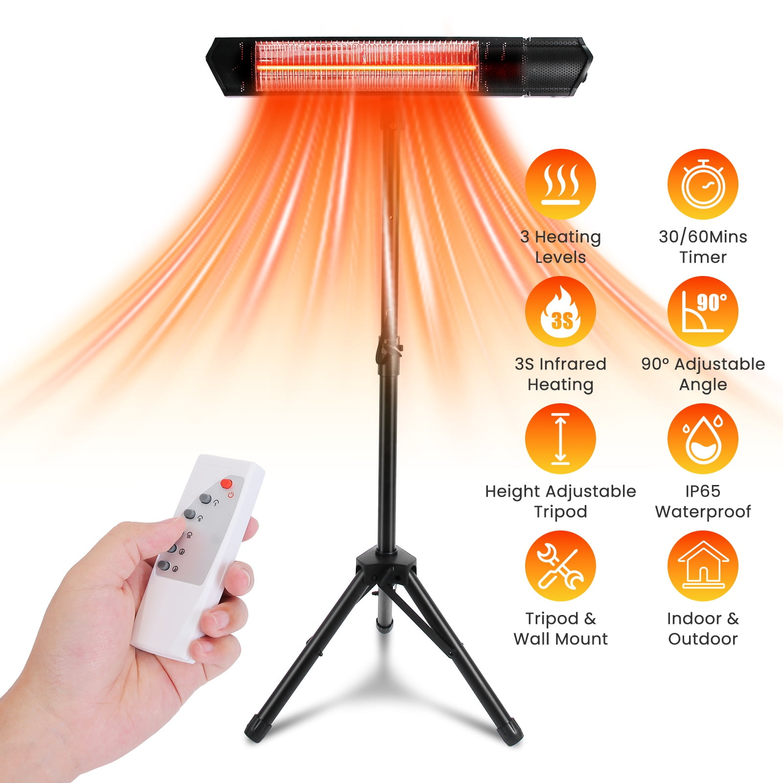 Imountek 1500W Infrared Electric Patio Heater with Adjustable Tripod Stand and Wall Mount (Black, 65.55 in) lnm4y