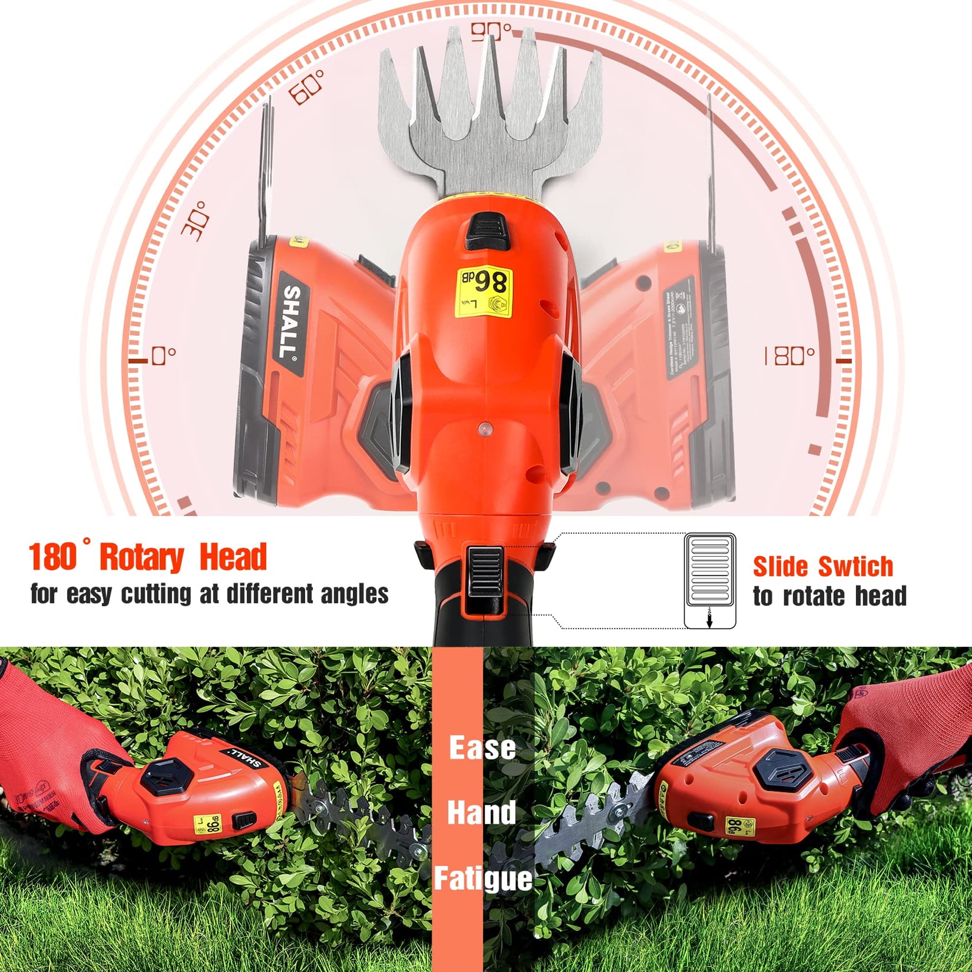 SHALL Cordless Hedge Trimmer and Grass Shear 2-in-1 Electric Garden Tool (1.5 lb) 2aopy