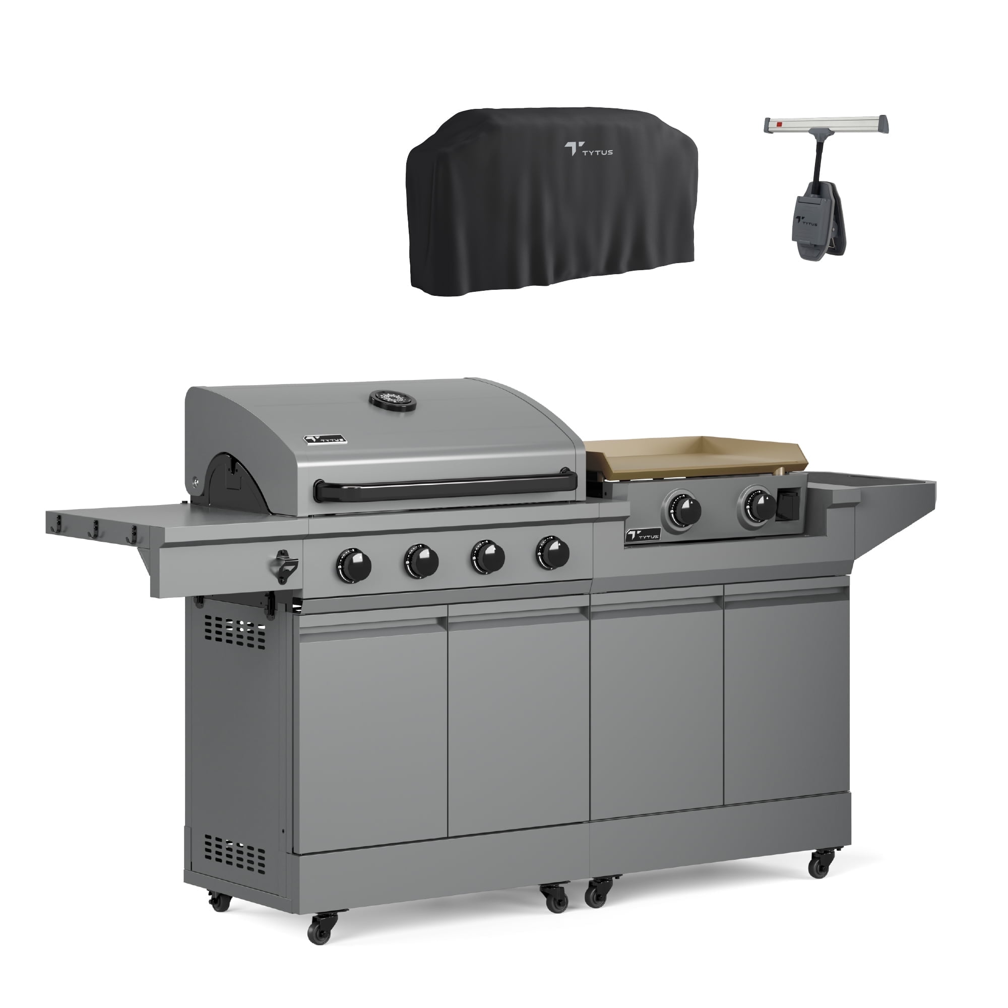 TYTUS Modular Duo 4-Burner Gas Grill and 2-Burner Gas Griddle Station with Light and Cover (Grey) so82u