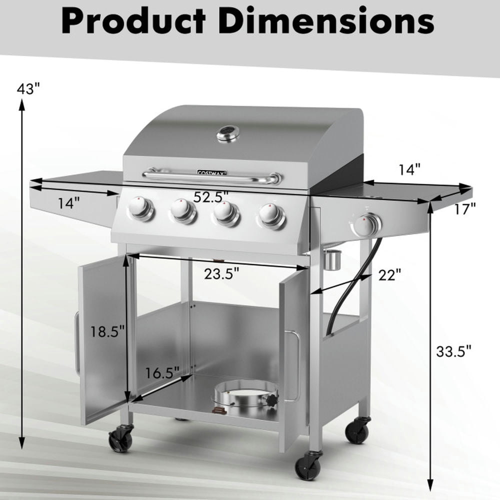 Aimee Lii 5-Burner Propane Gas Grill with Side Burner and Prep Tables (Silver, 516 sq in) 3b6cr