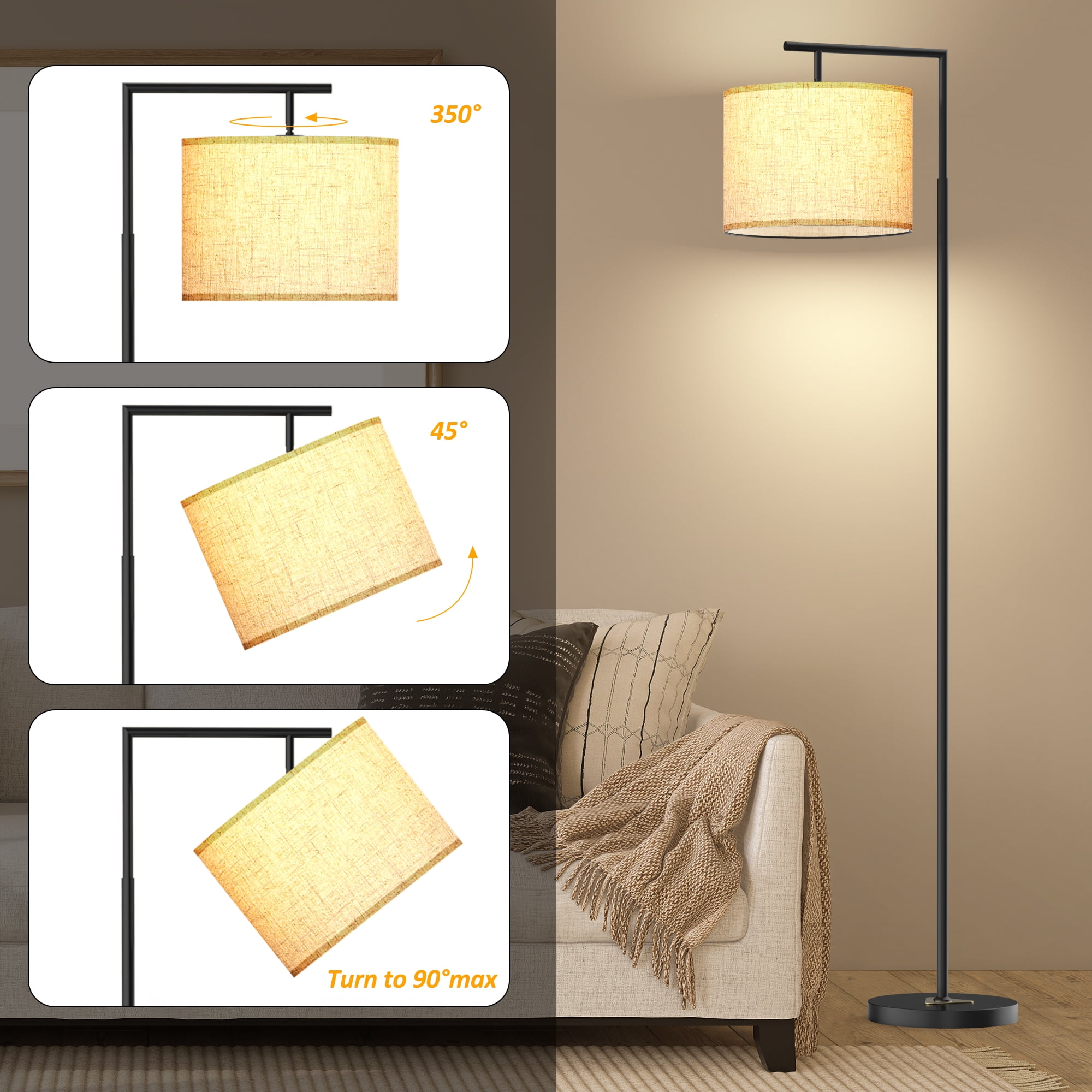 Jurulu Modern Arc Floor Lamp with Remote Control, Adjustable Linen Shade, Dimmable LED Standing Light (White, 61 in) cs74o