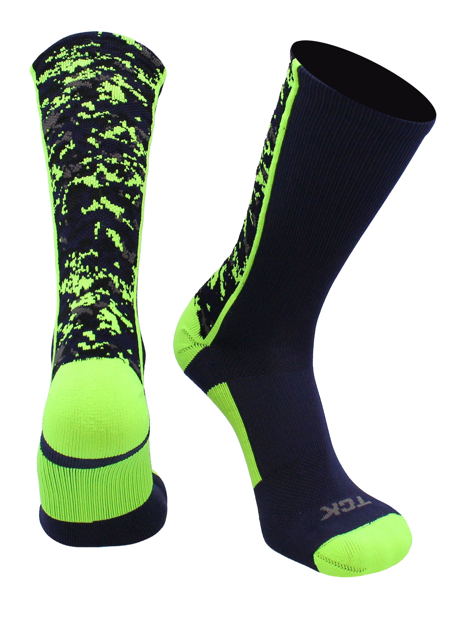 TCK Digital Camo Crew Socks Athletic Performance Moisture-Wicking (Navy/Neon Green, Small) qazew