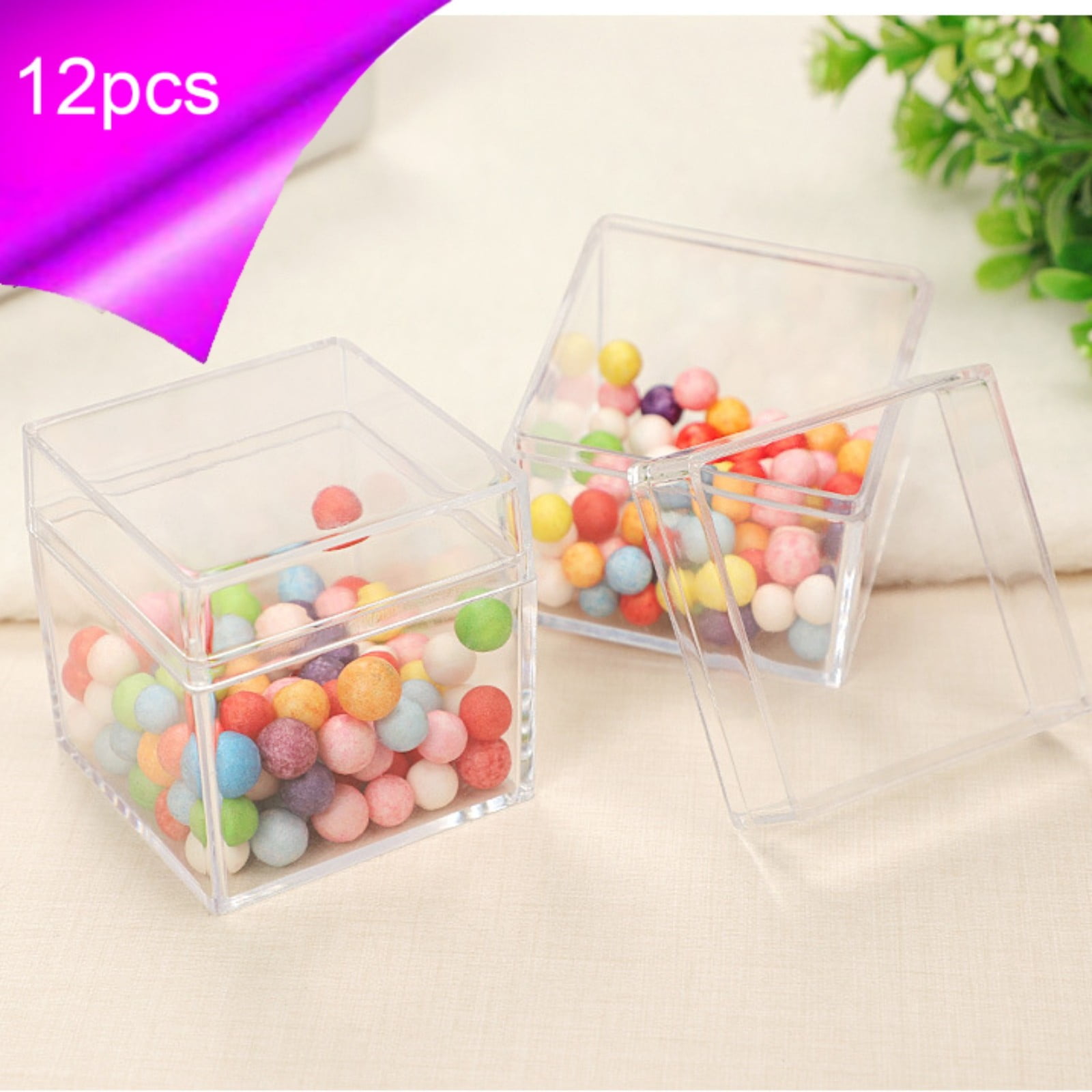 JingChun Transparent Square Storage Box with Lid for Jewelry and Candy (Clear, 12 Pack) naart