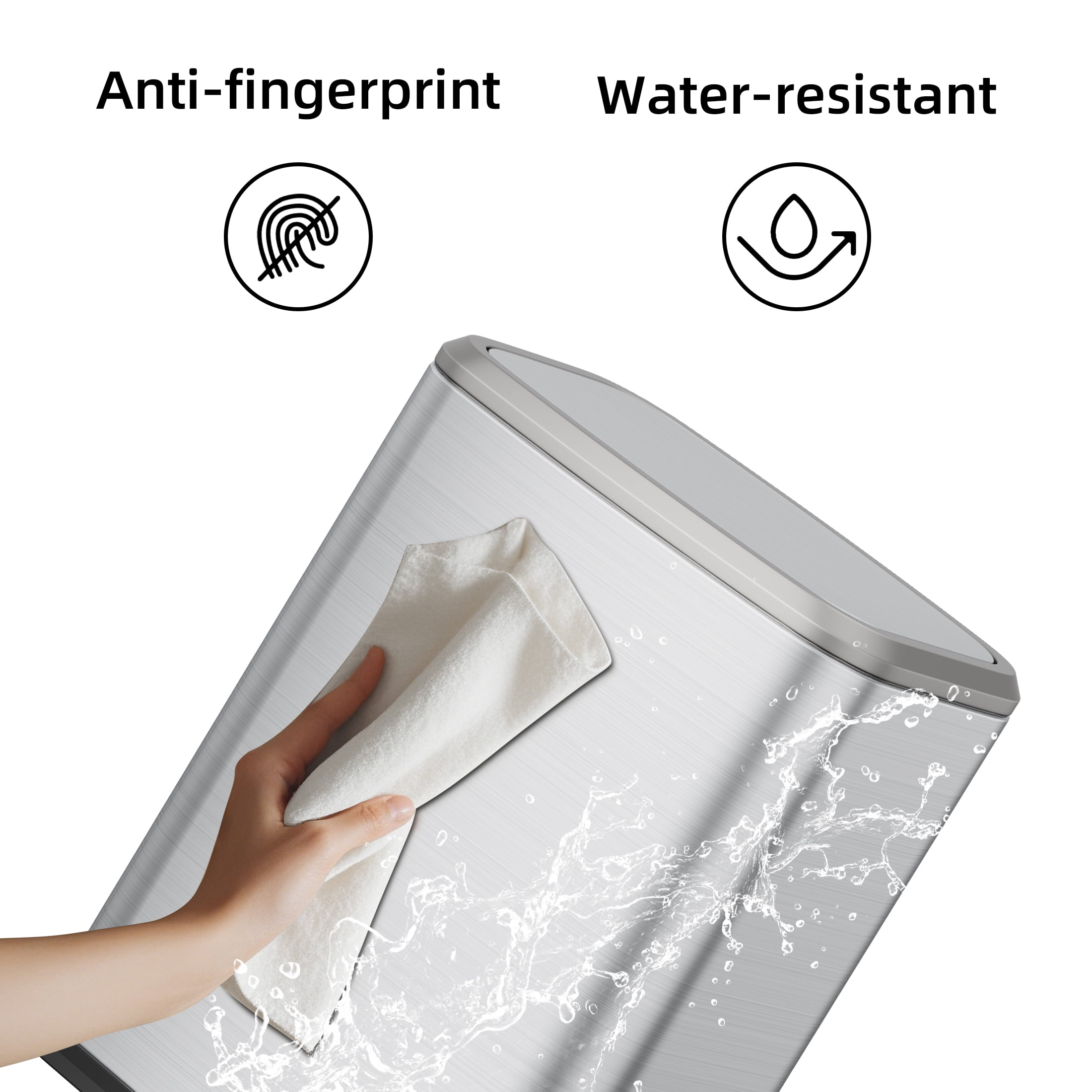 KSSKSS Stainless Steel Bathroom Trash Bin with Swing Lid, Fingerprint-Resistant Silent Waste Basket for Office and Home (Titanium Silver, 2.1 Gallon) gs8vc