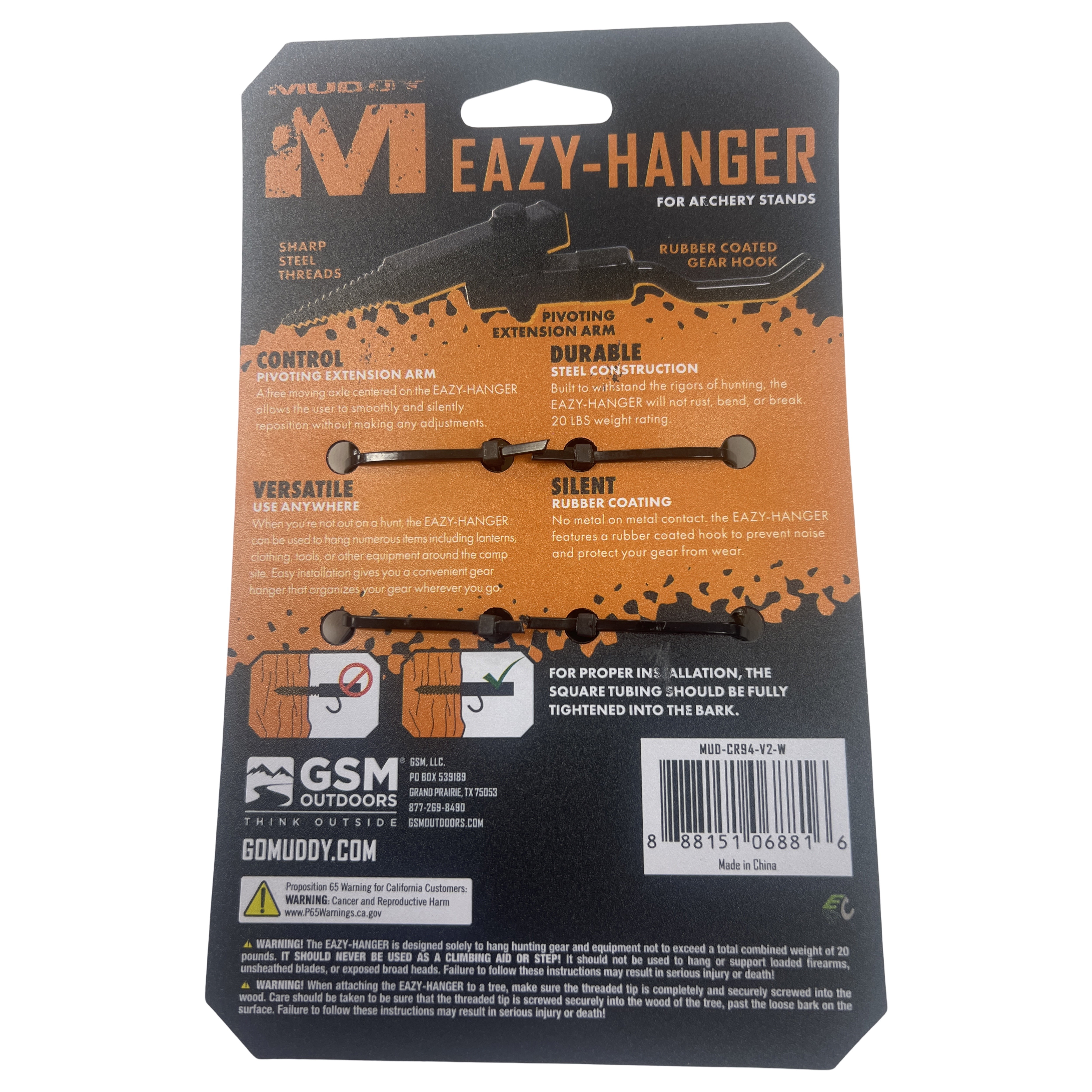 Muddy Multi-Hanger Treestand Hook for Hunting Gear (Black, 2 Pack) az7bq