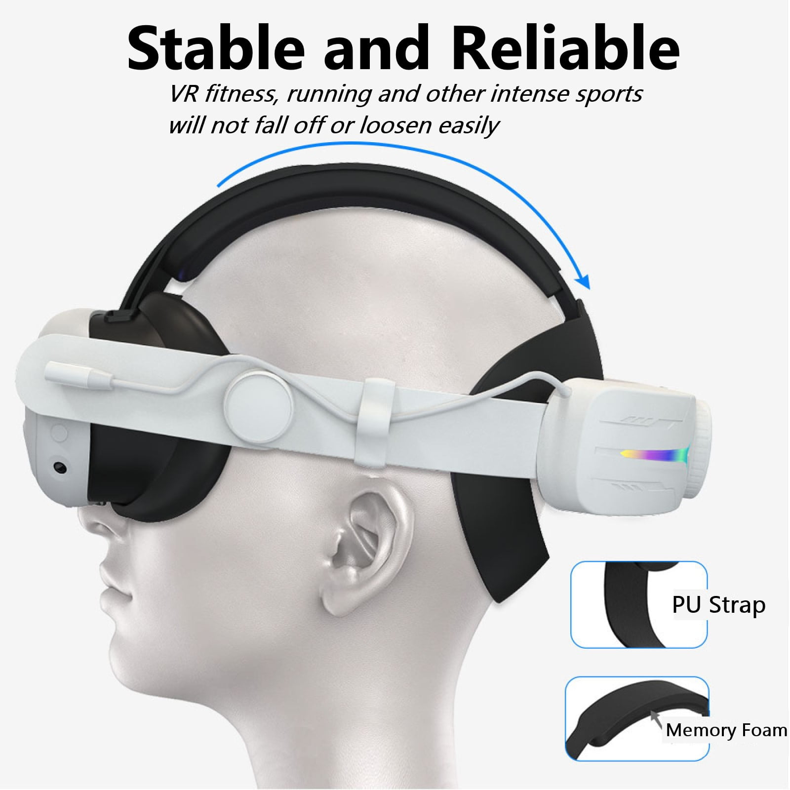 Pecham Battery Head Strap for Meta Quest 3/3S, 12000mAh Extended Power Elite Strap with RGB Lighting, Ergonomic Adjustable VR Headset Accessory (White, 12000mAh) 204ny
