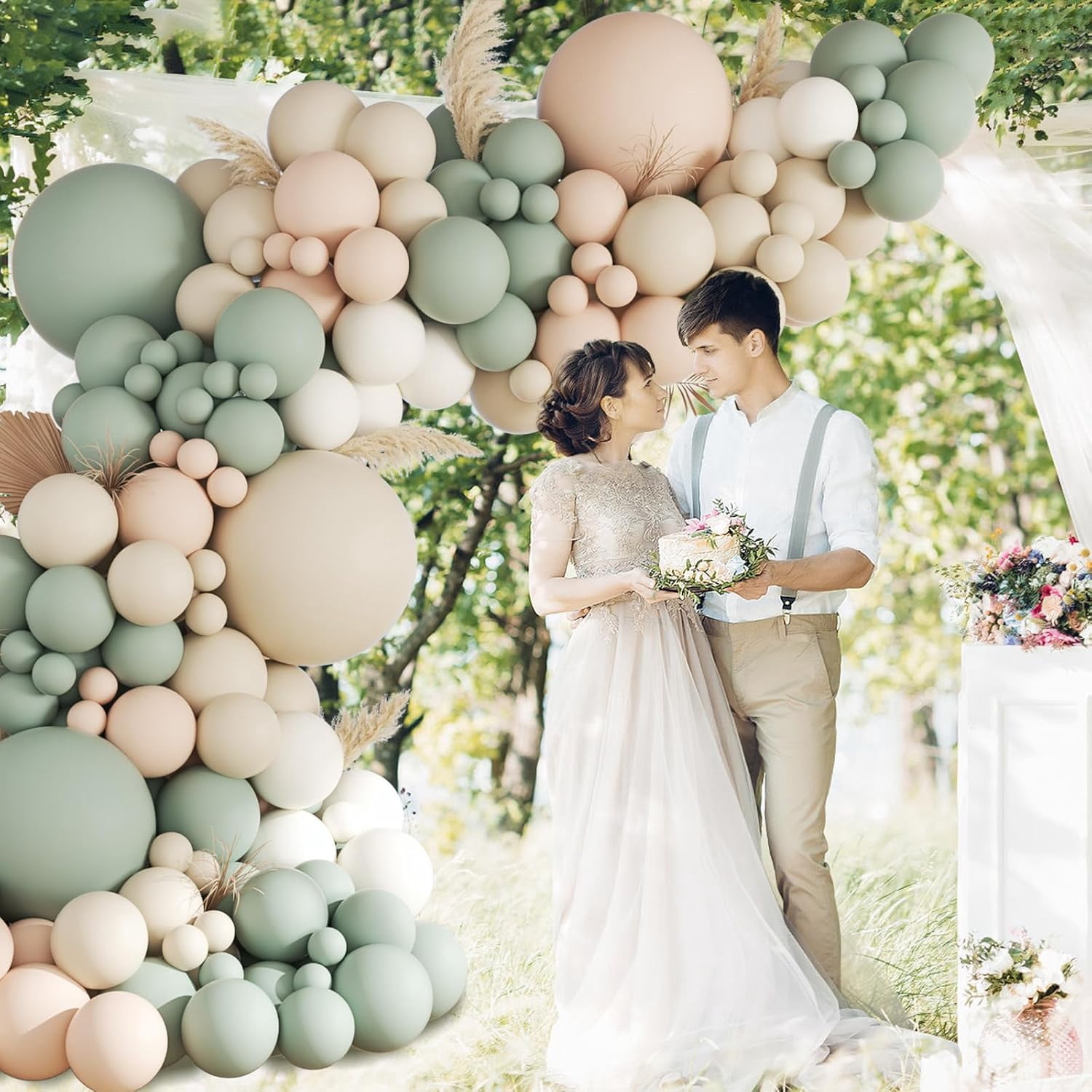 Generic Neutral Balloon Arch Kit for Party Decorations (Sage Green, Sand, White, 100 Count) 7kvkr