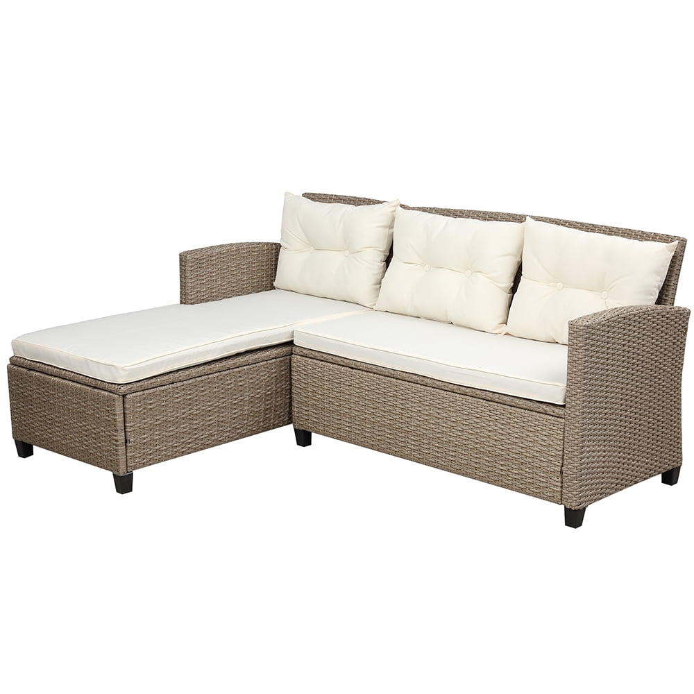 Segmart 4-Piece Outdoor Patio Furniture Set, Wicker Conversation Sofa with Cushions and Coffee Table (Beige, 4-Piece) tl75q