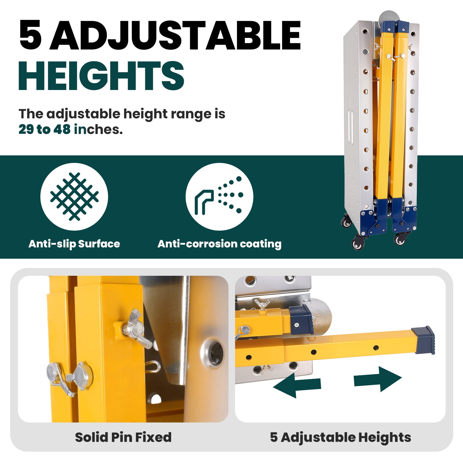 WangHongou Adjustable Welding Workbench Table, Heavy-Duty Carbon Steel Folding Workstation with Wheels (Yellow, 1200 lb) xih8f