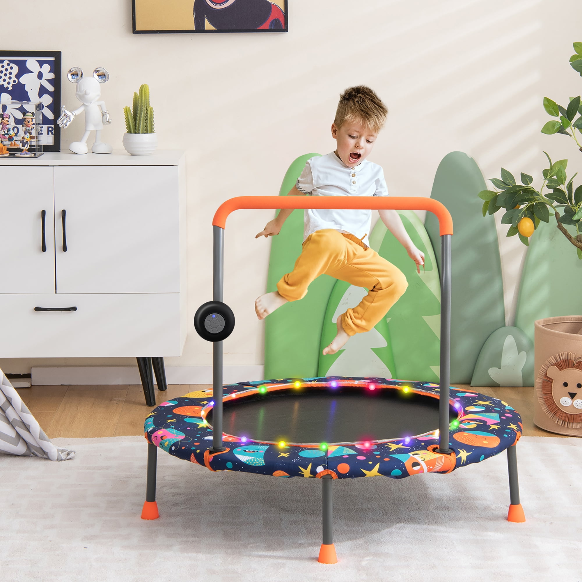 Costway 36 in Mini Toddler Trampoline with LED Lights and Bluetooth Speaker (Blue, 36 in) 8p6xt