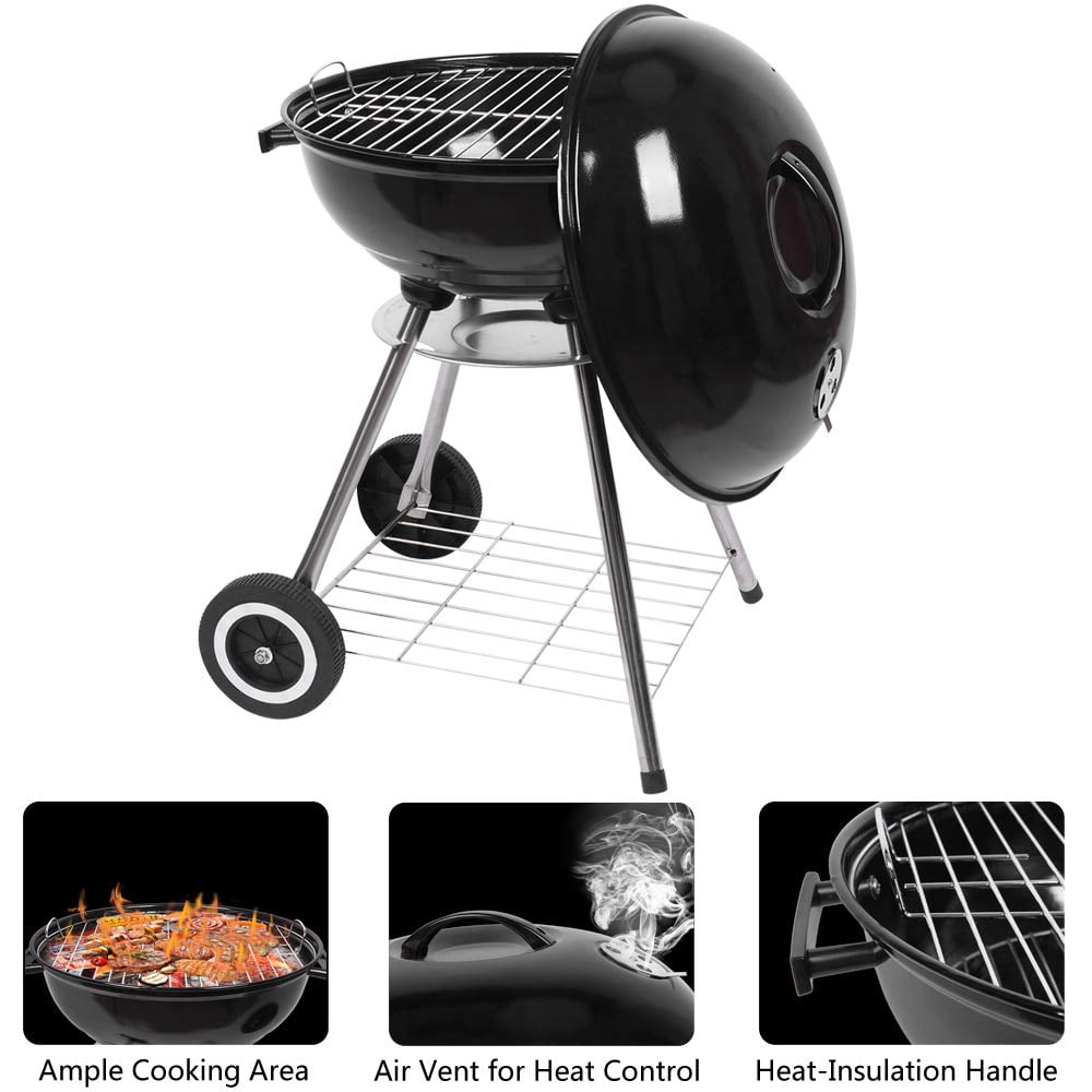 VINGLI 18 in Charcoal Kettle Grill, Outdoor BBQ Charcoal Stove for Backyard Cooking (Black, 18 in) mf8fr