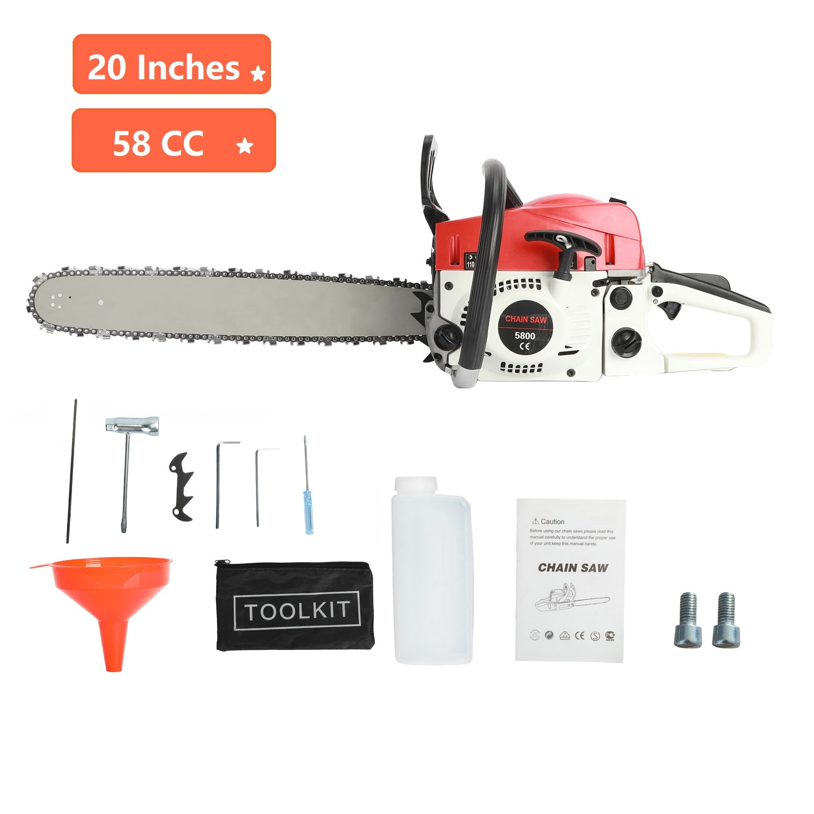 AurumEdge 58CC Gas Chainsaw, 20-inch Professional Wood Cutting Saw with 3.2HP 2-Cycle Engine (Orange, 20 in) rm9cv
