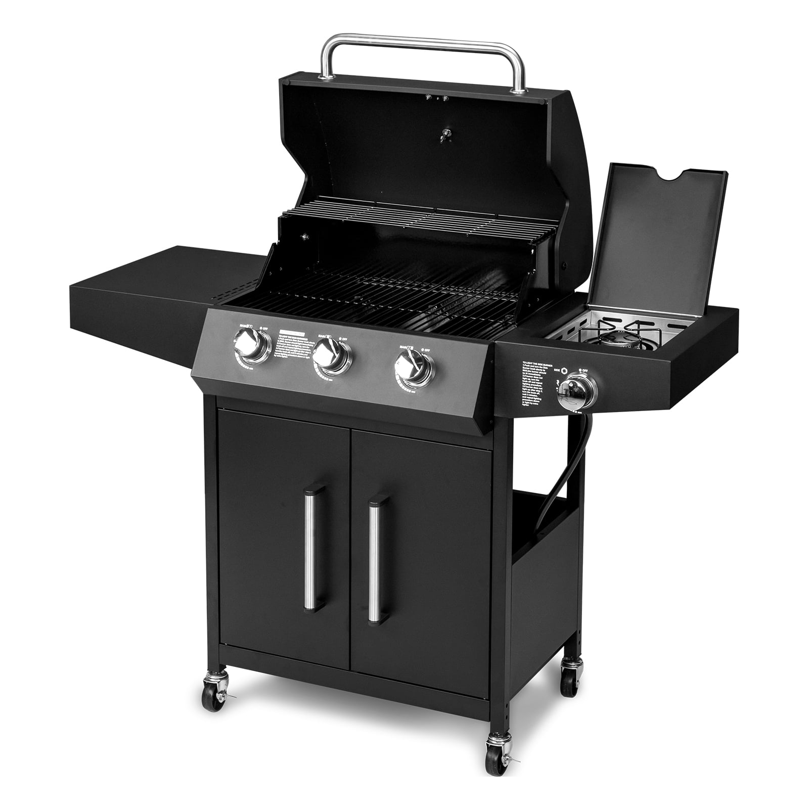 GoDecor 3-Burner Propane Gas Grill with Side Burner for Outdoor Cooking (Black, 53 in) u09tr