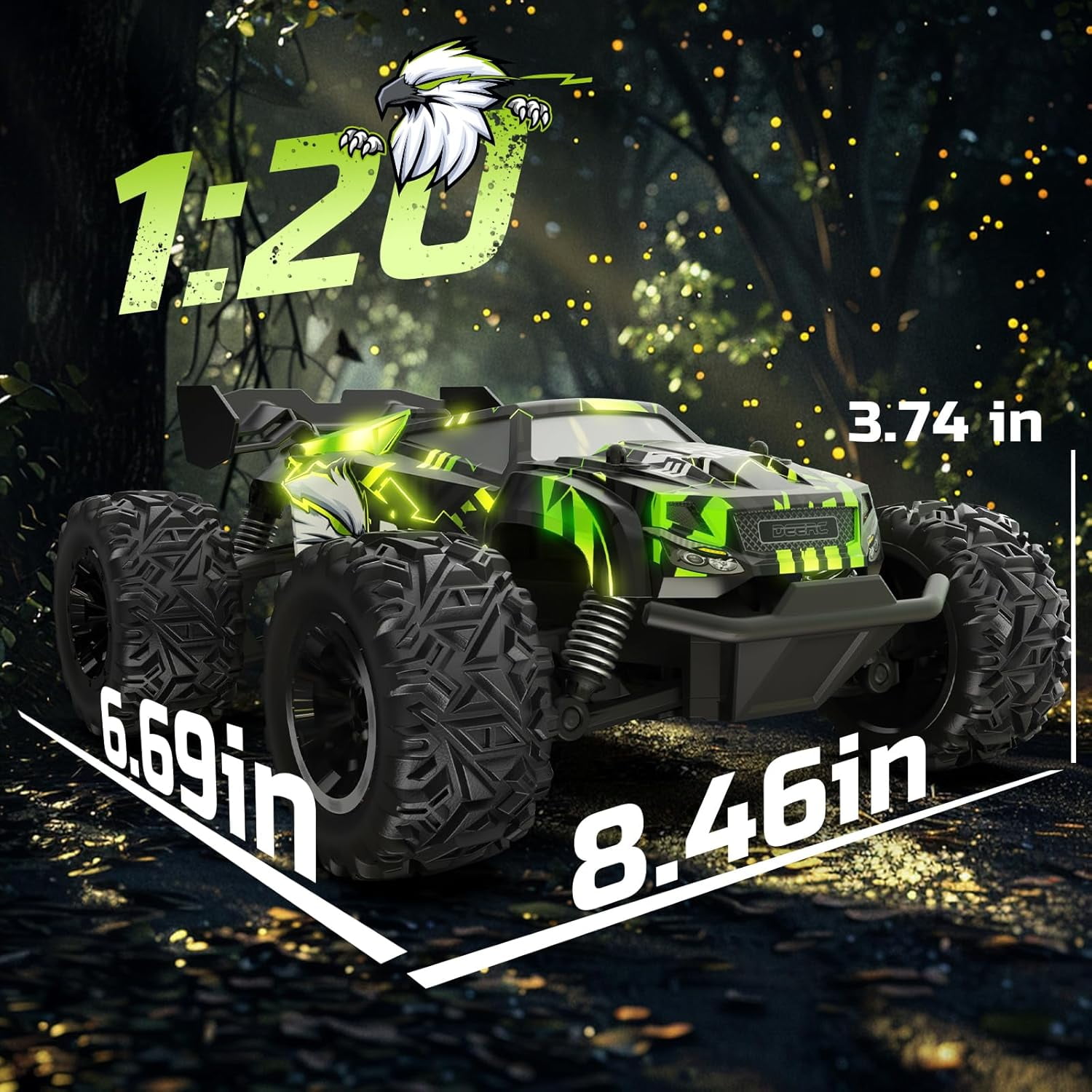 DEERC Remote Control Car, All-Terrain Off-Road Monster Truck with LED Lights and 2 Rechargeable Batteries (Green, 1 Pack) nyho8