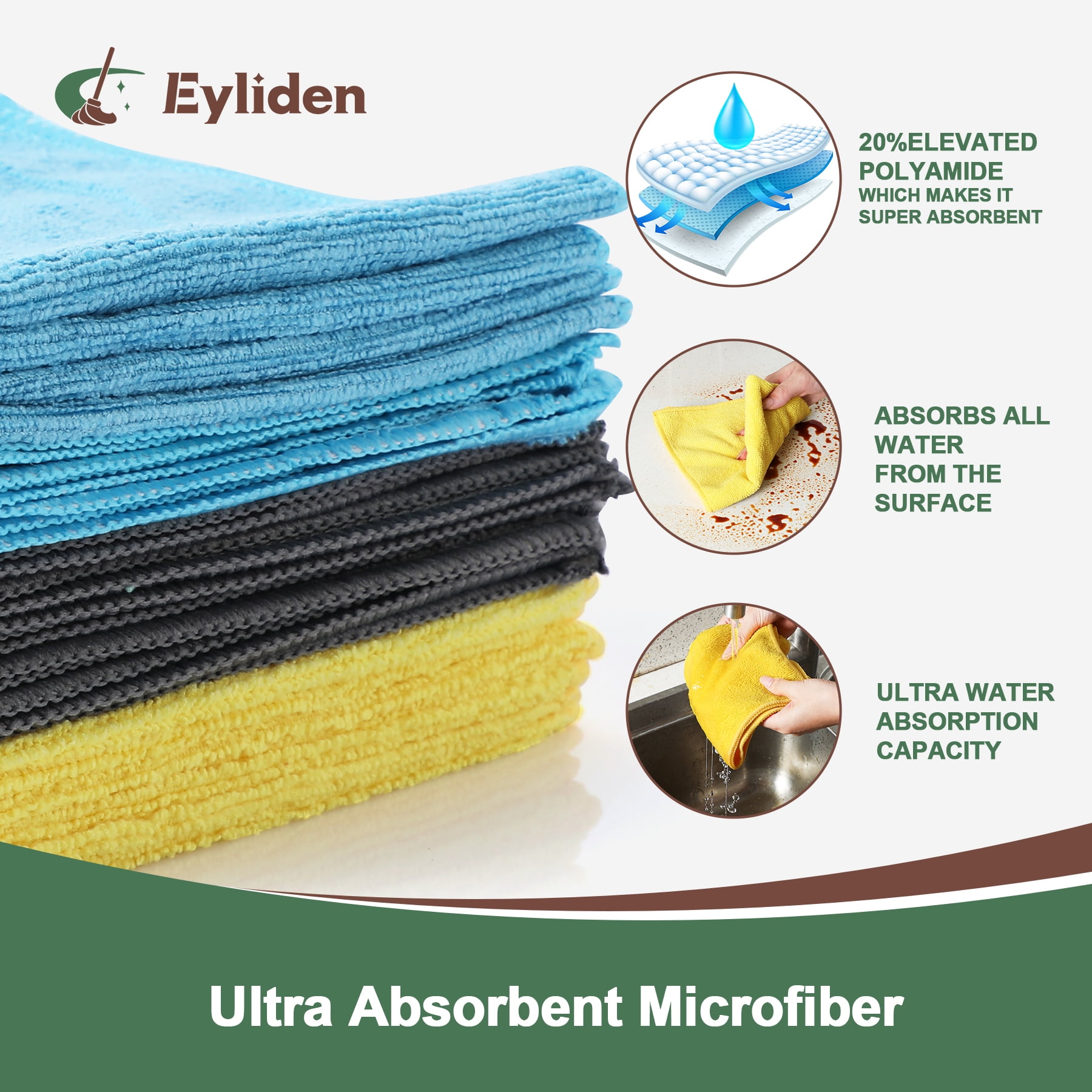 Eyliden Microfiber Cleaning Cloths for Kitchen and Car, Non-Linting and Washable (Multi-Color, 10 Pack, 12.6 in x 12.6 in) lruip