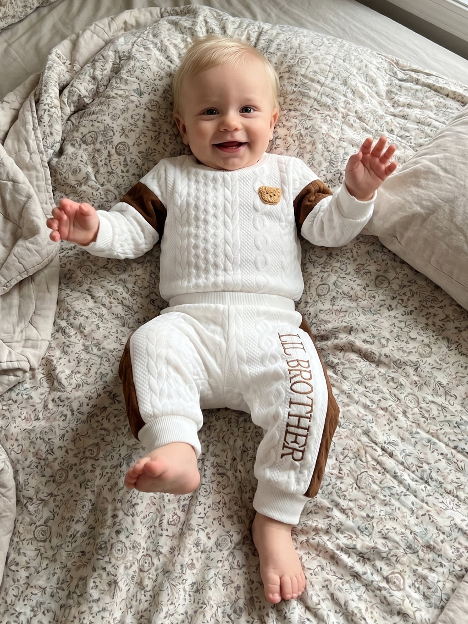 BemeyourBBs Baby Boy Long Sleeve Romper and Striped Pants Set (White, 0-3 Months) n23u1