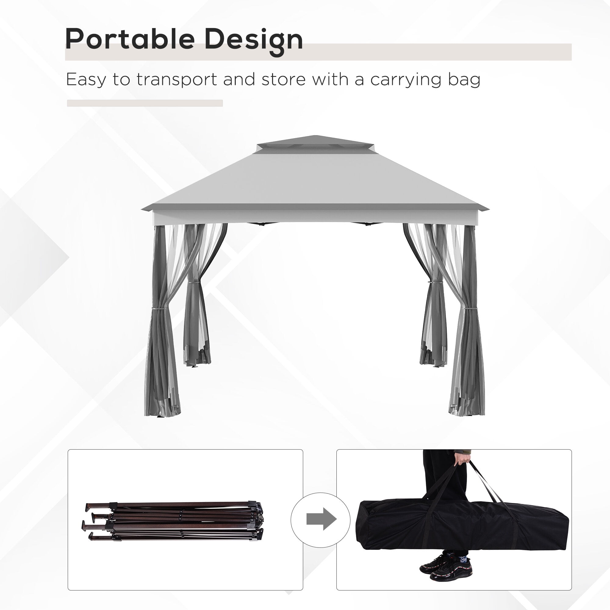 ZHISHENG Pop Up Canopy Tent, Outdoor Patio Gazebo Shelter with Removable Netting (Light Gray, 11 ft x 11 ft) v9hcn