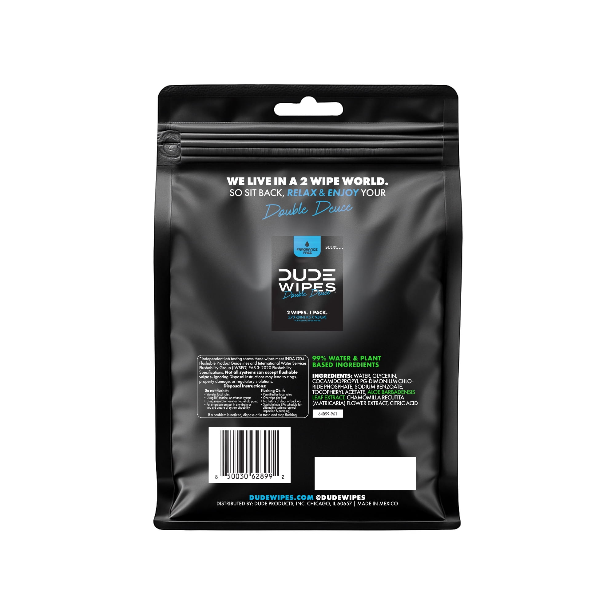 DUDE Wipes Double Deuce Flushable Wipes, Unscented, Travel Size (16 Count) 4rnmx